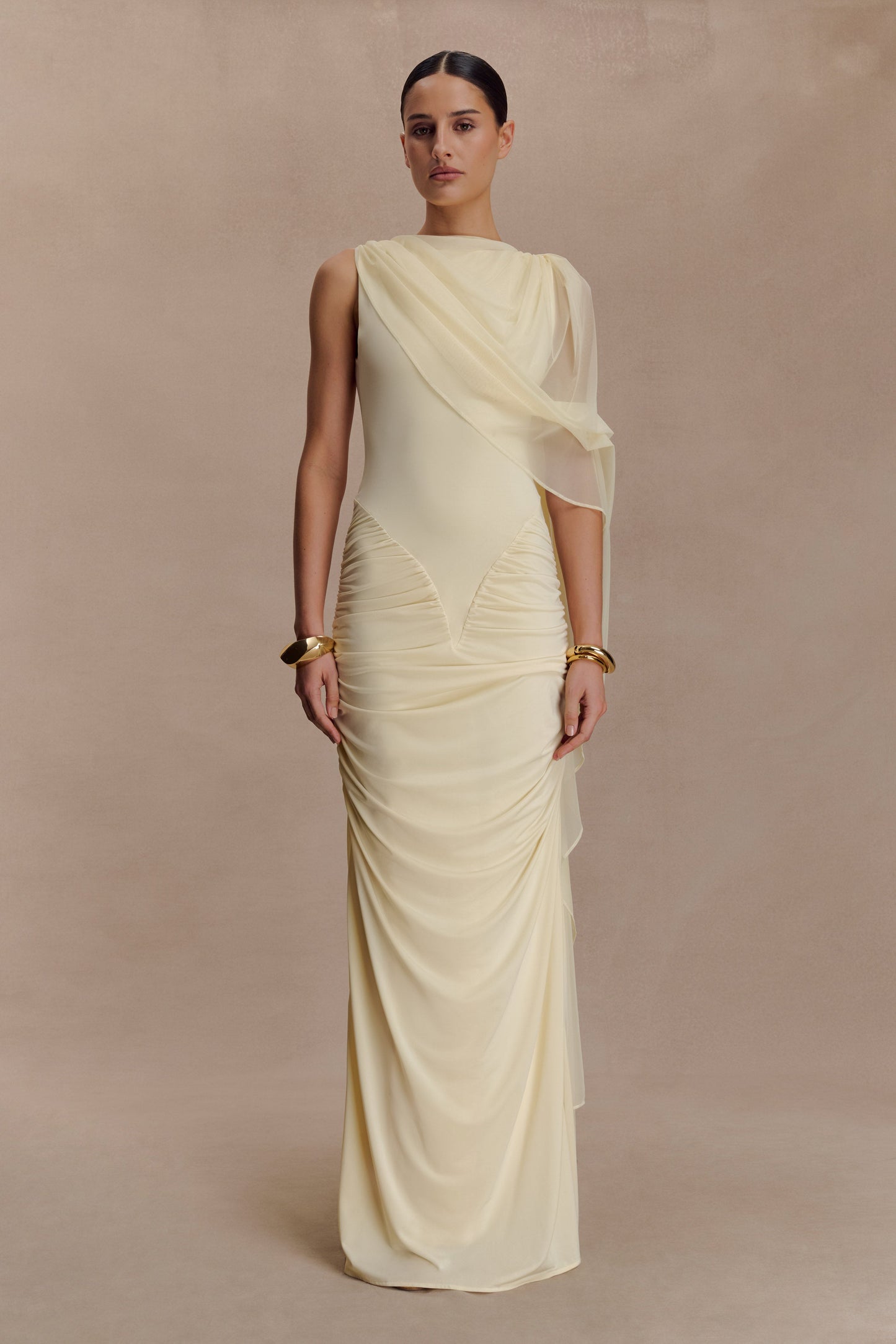 Amandine Robe Maxi Étroite à Plis - Citron