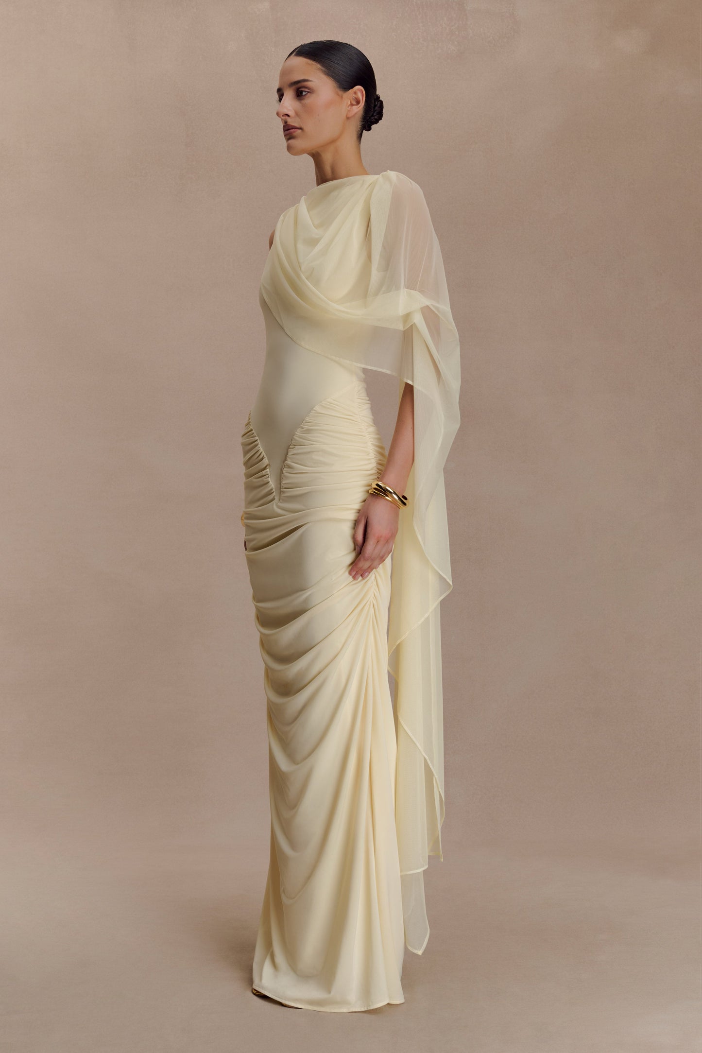 Amandine Robe Maxi Étroite à Plis - Citron