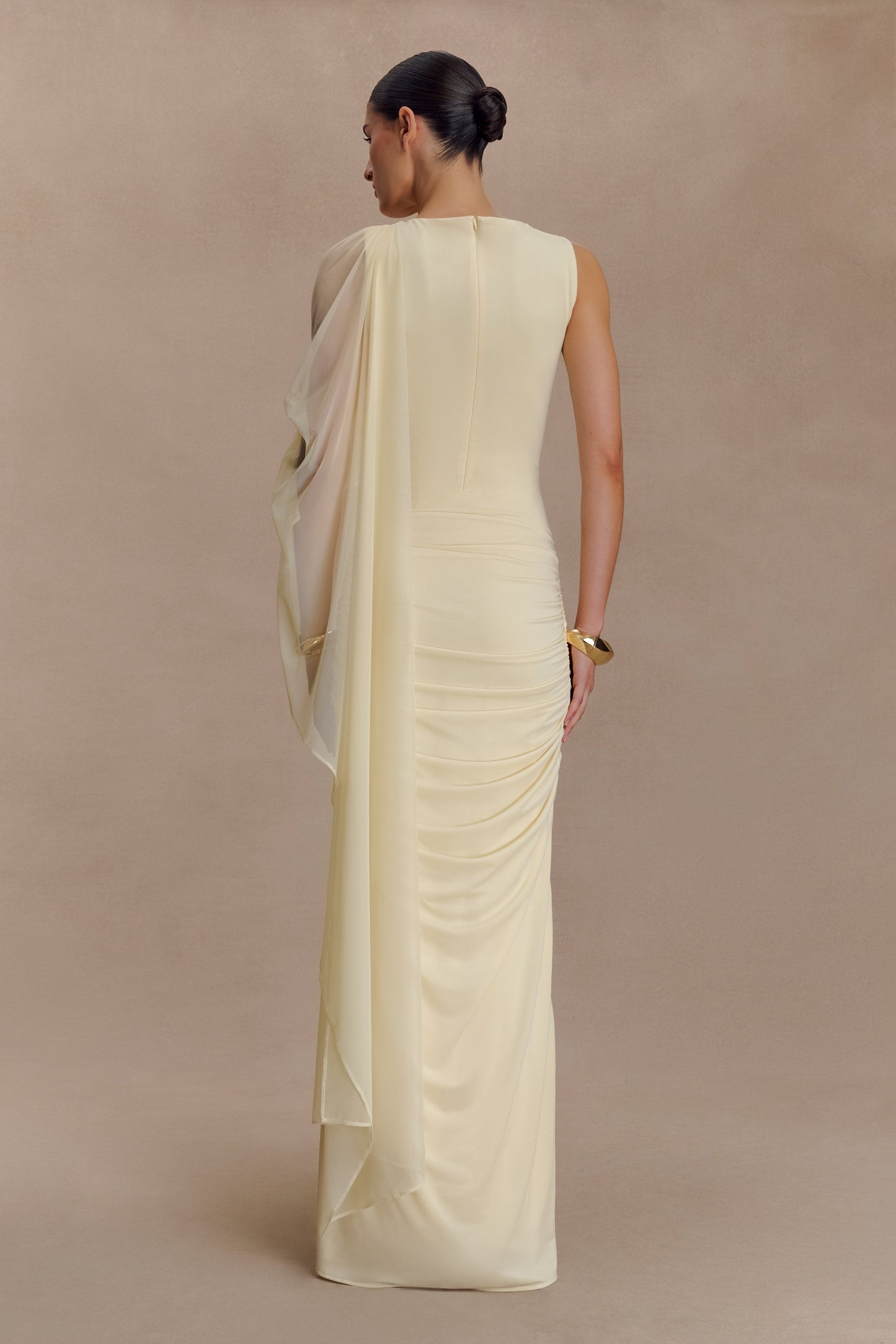 Amandine Robe Maxi Étroite à Plis - Citron