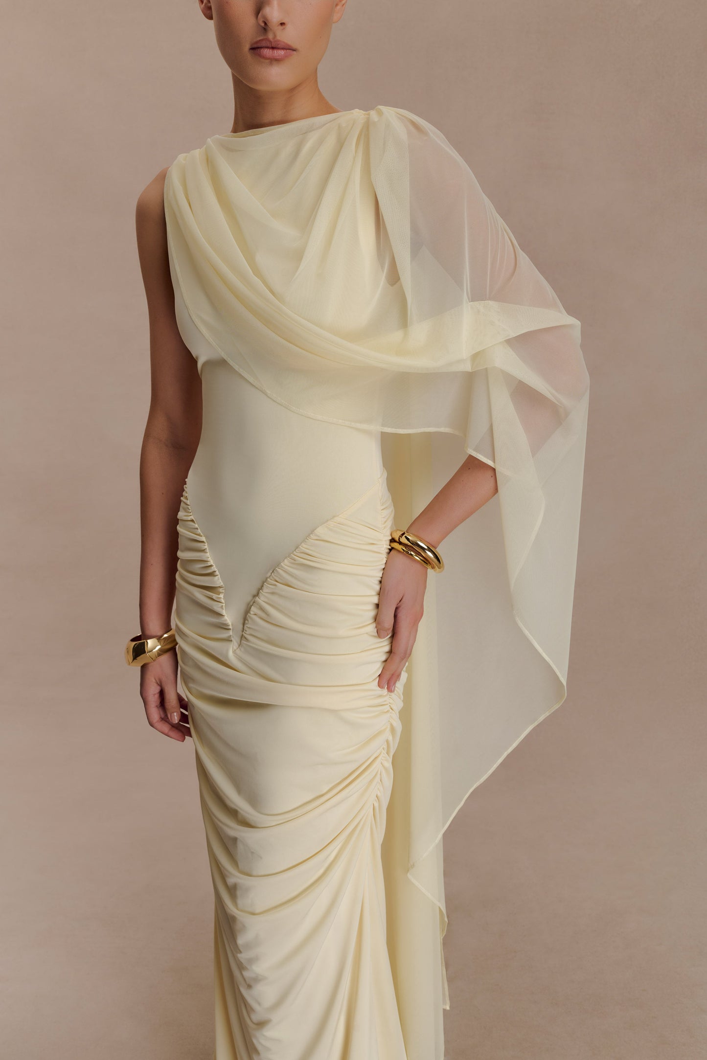 Amandine Robe Maxi Étroite à Plis - Citron