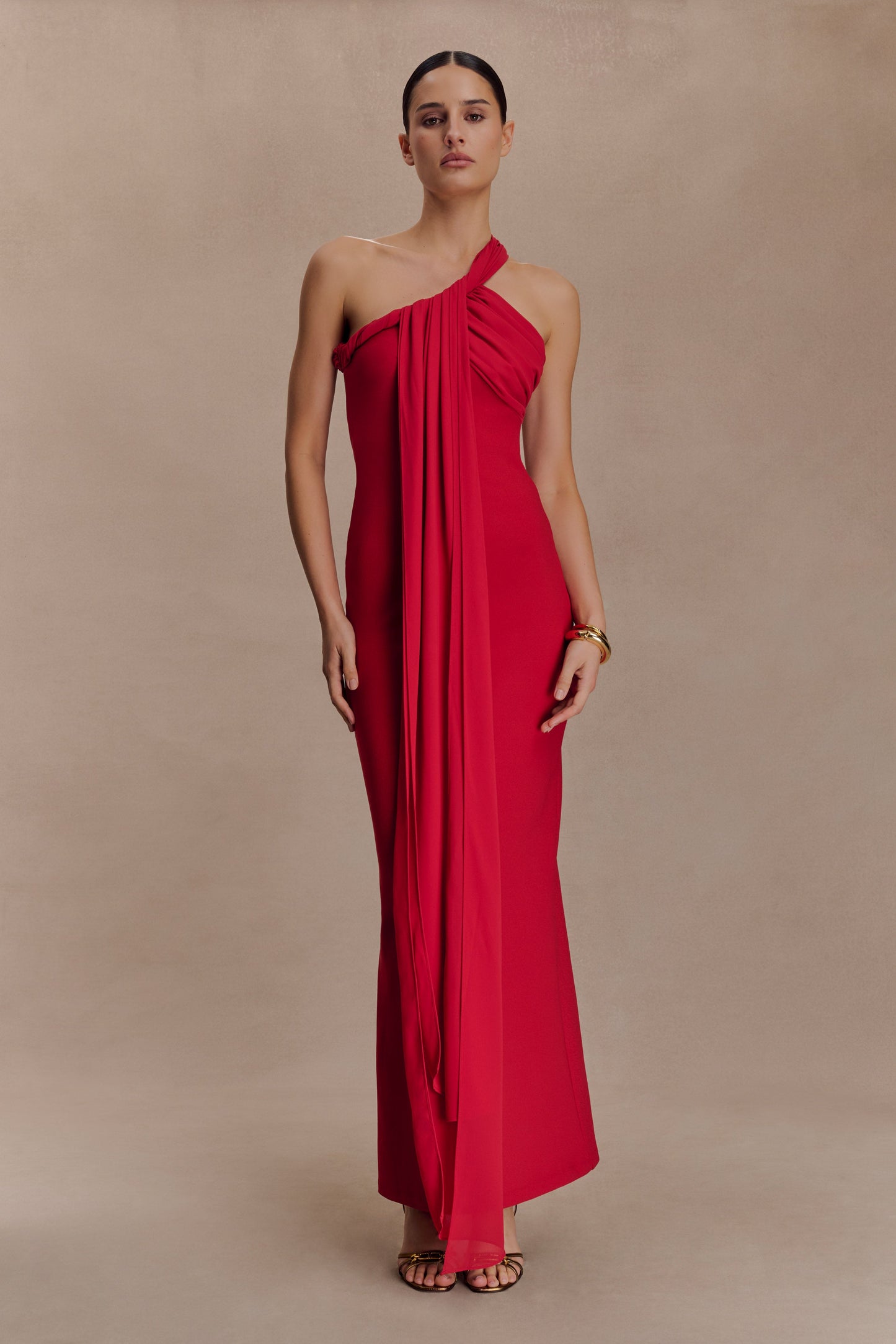Robe Maxi en Crêpe à Nœuds Philippa - Rubis