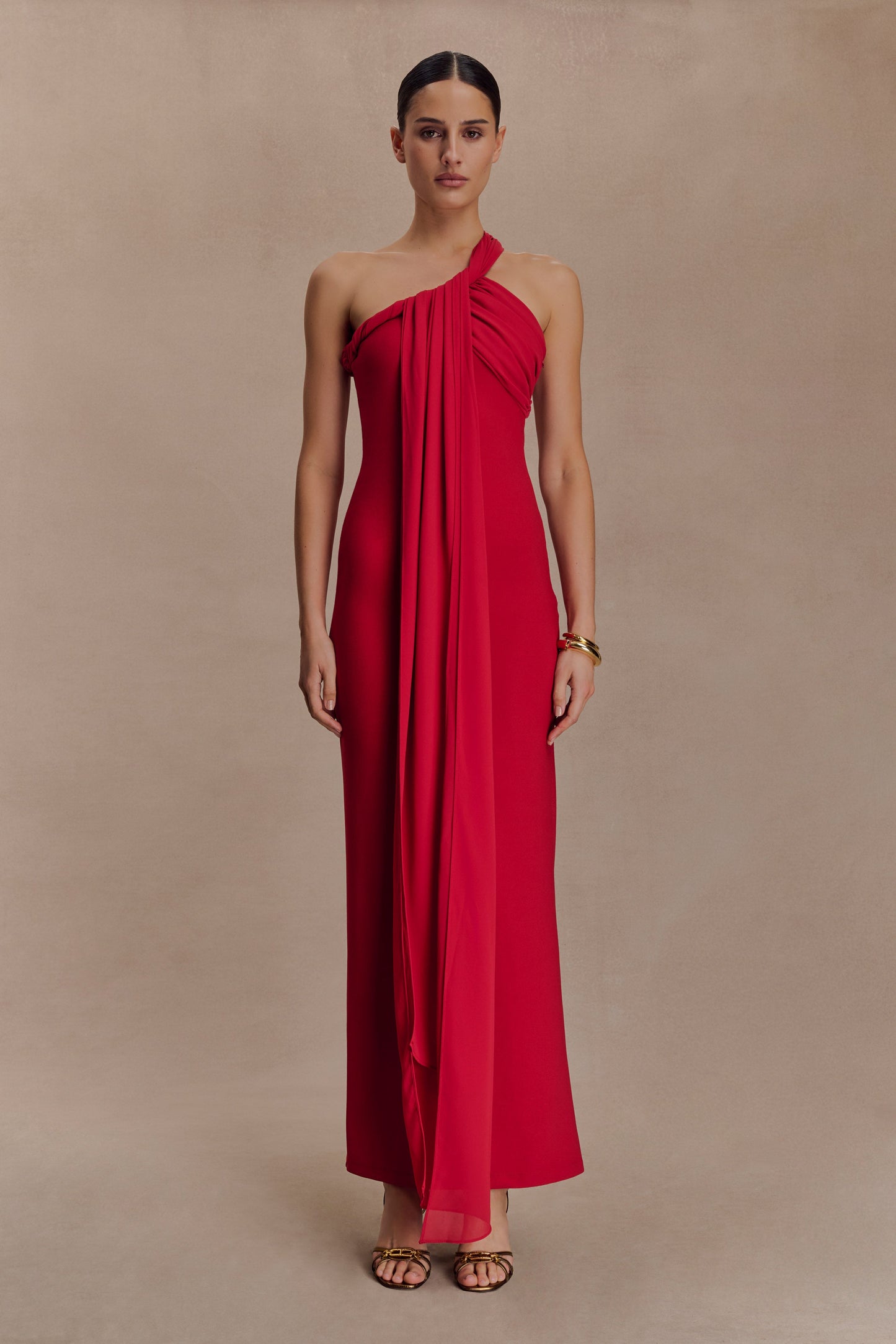 Robe Maxi en Crêpe à Nœuds Philippa - Rubis