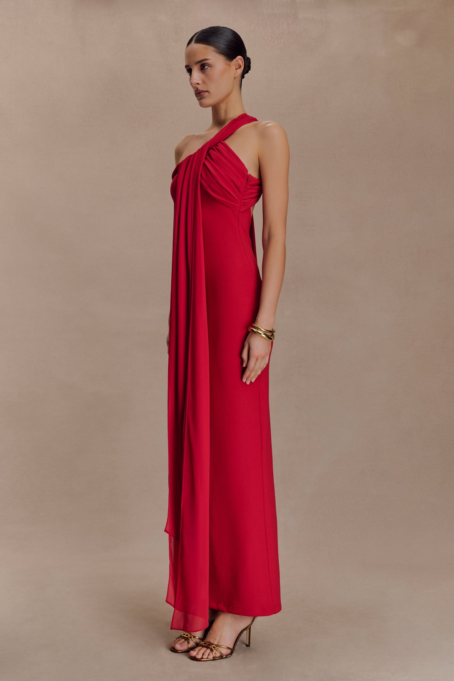 Robe Maxi en Crêpe à Nœuds Philippa - Rubis