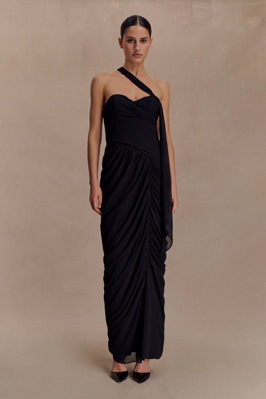 Robe Maxi en Chiffon à Plis Micaela - Noir