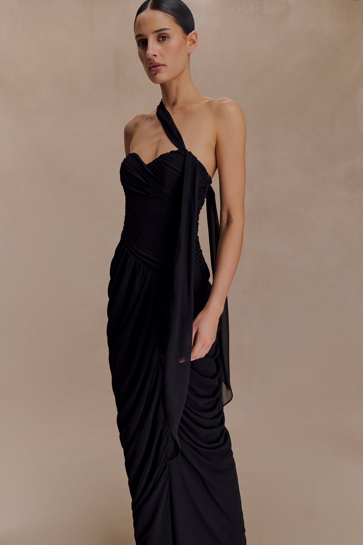 Robe Maxi en Chiffon à Plis Micaela - Noir