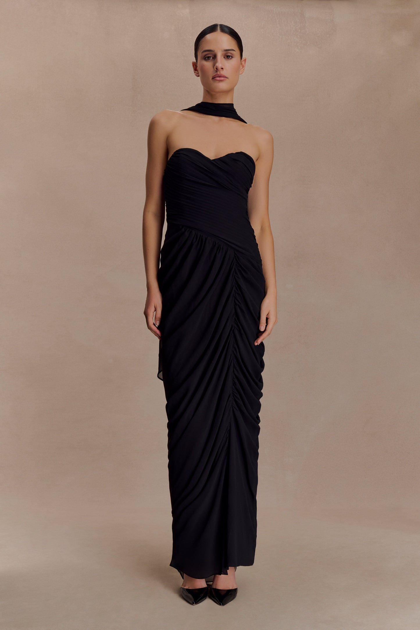 Robe Maxi en Chiffon à Plis Micaela - Noir