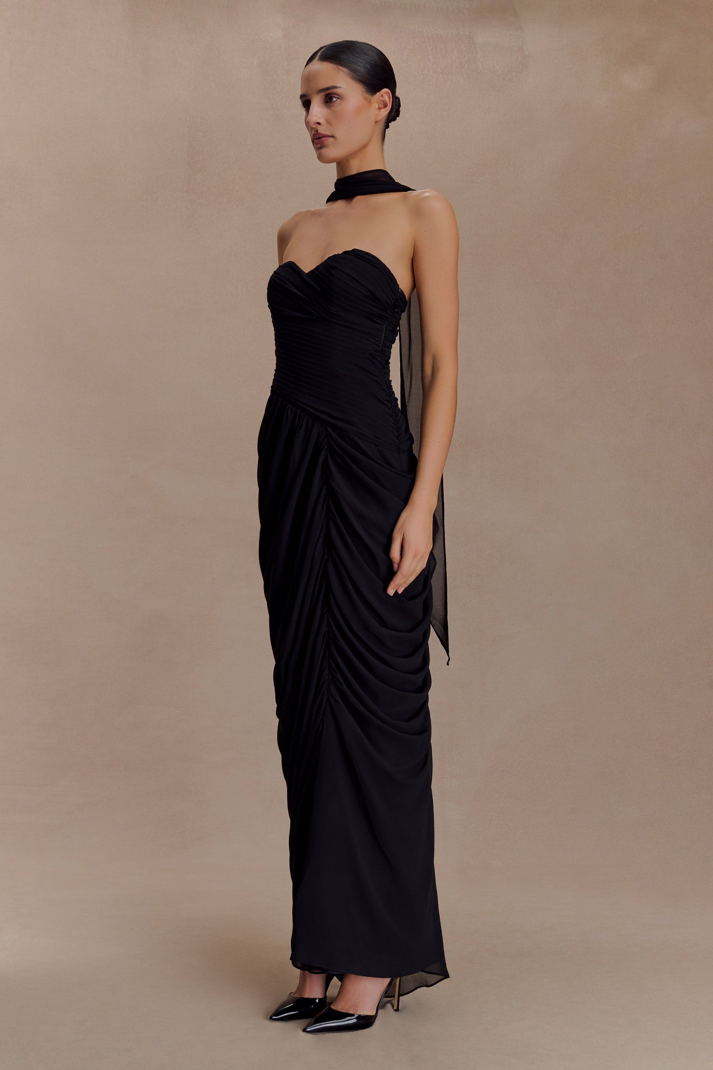 Robe Maxi en Chiffon à Plis Micaela - Noir