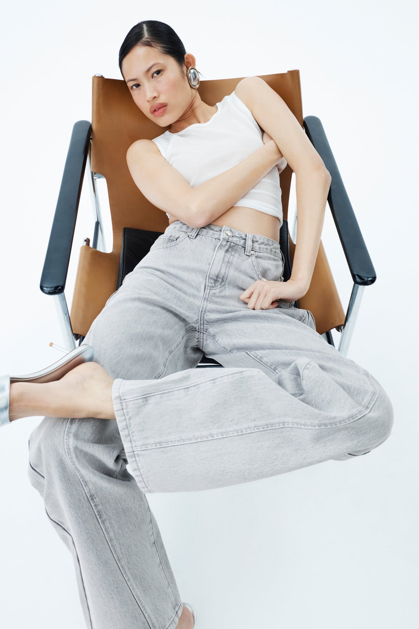 Jeans en jean à panneaux et taille mi-haute Georgette - Gris