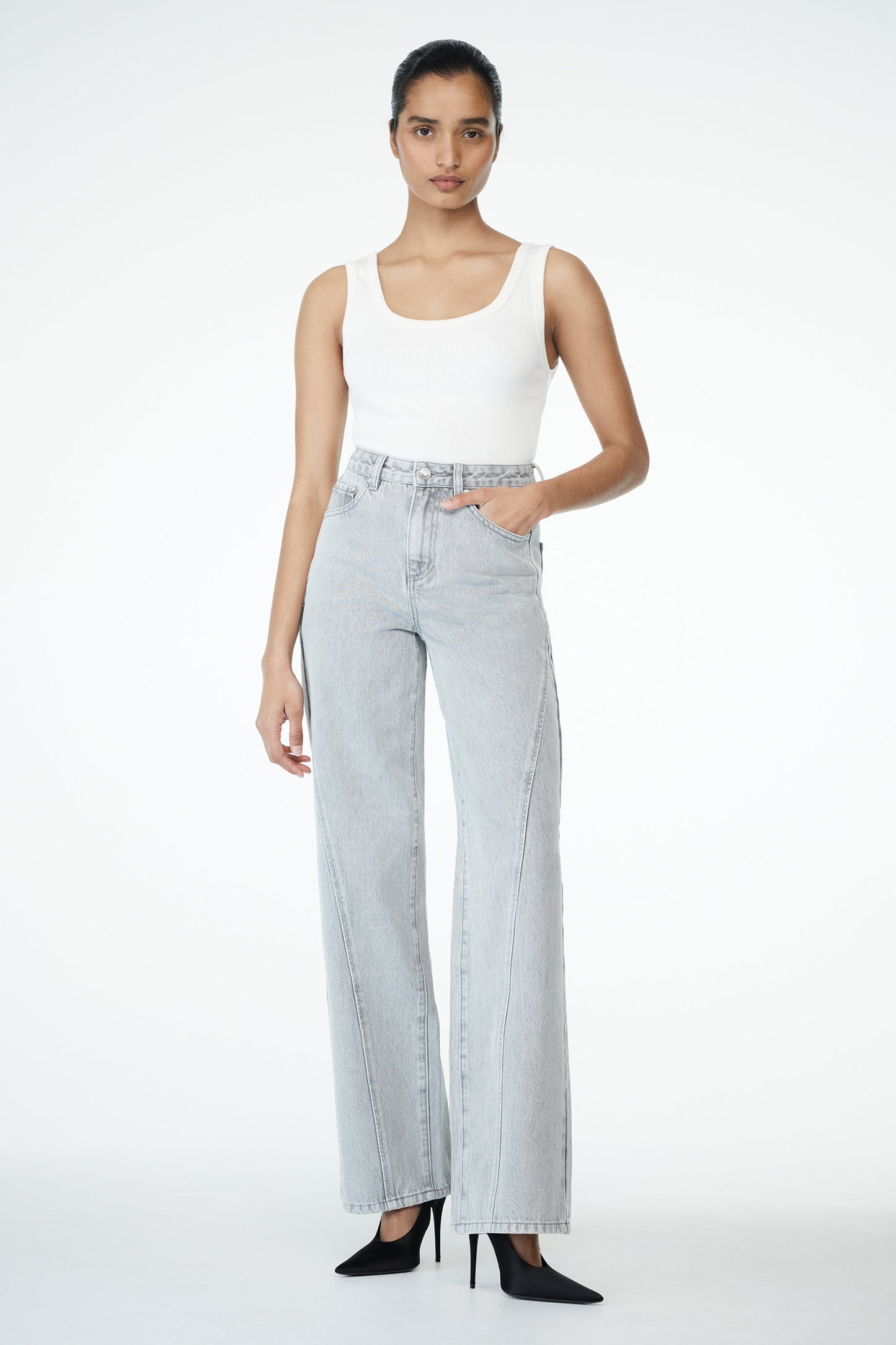 Jeans en jean à panneaux et taille mi-haute Georgette - Gris