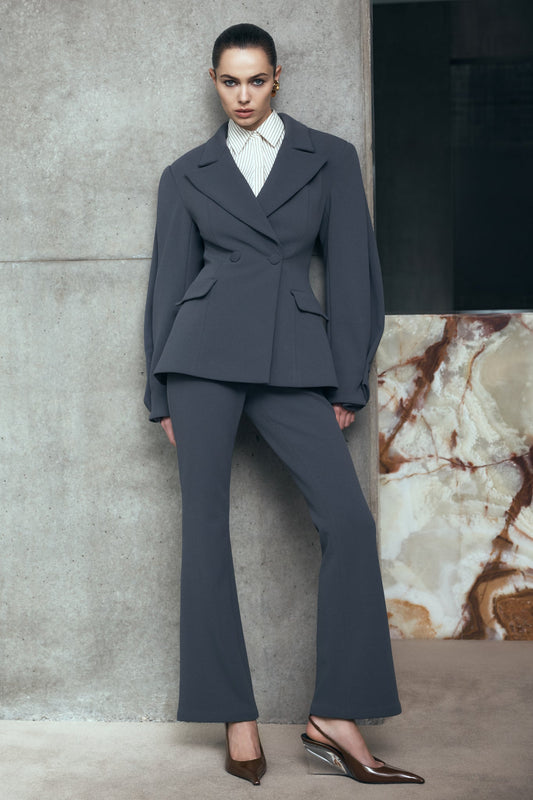 Pantalon Marion, coupe ajustée et évasée - Gris anthracite