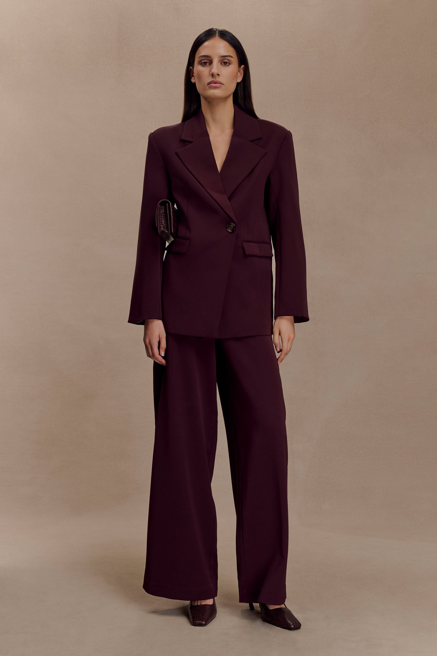Pantalon tailleur Arlo à jambes larges - Brun-rouge