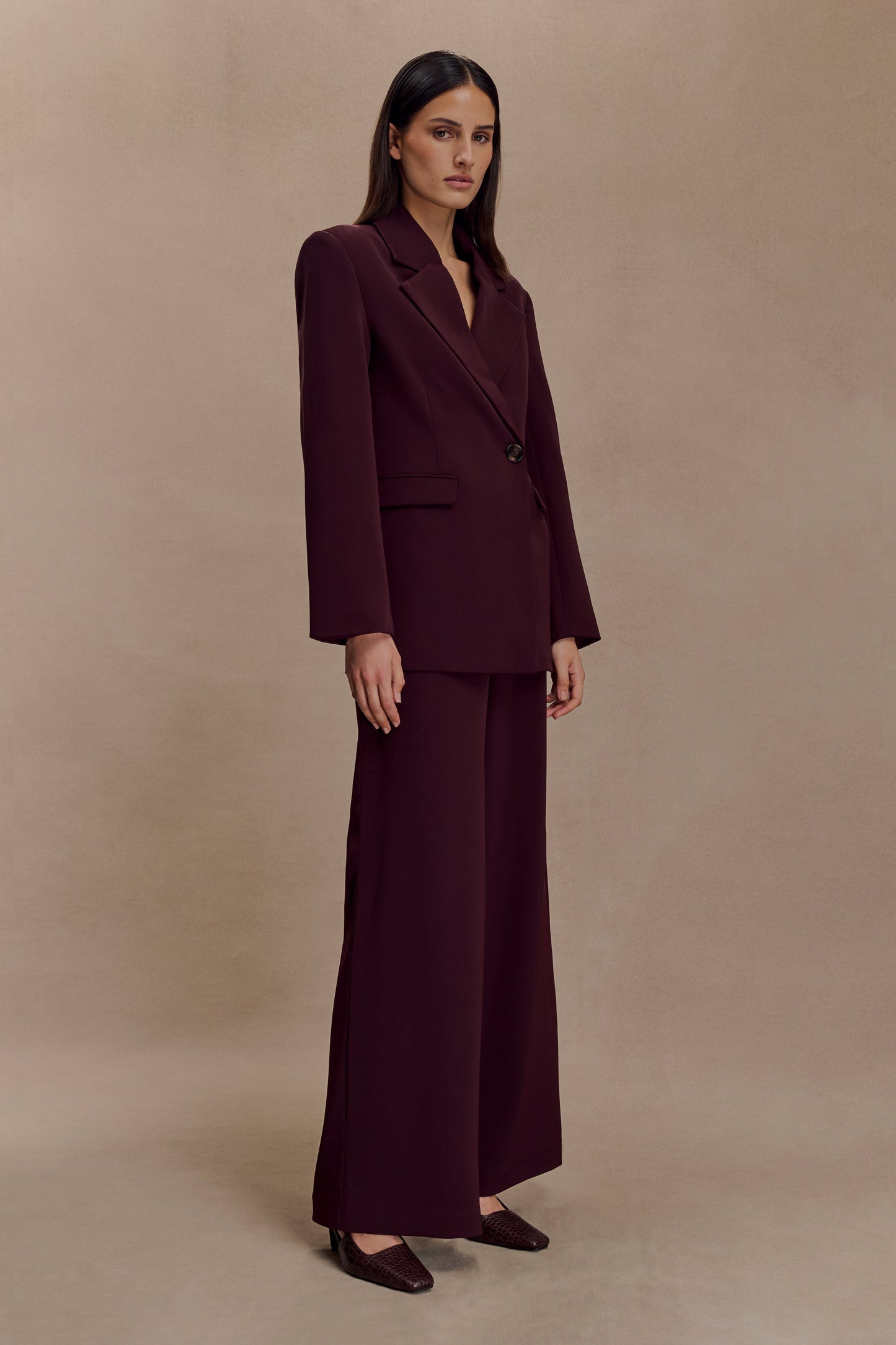 Pantalon tailleur Arlo à jambes larges - Brun-rouge