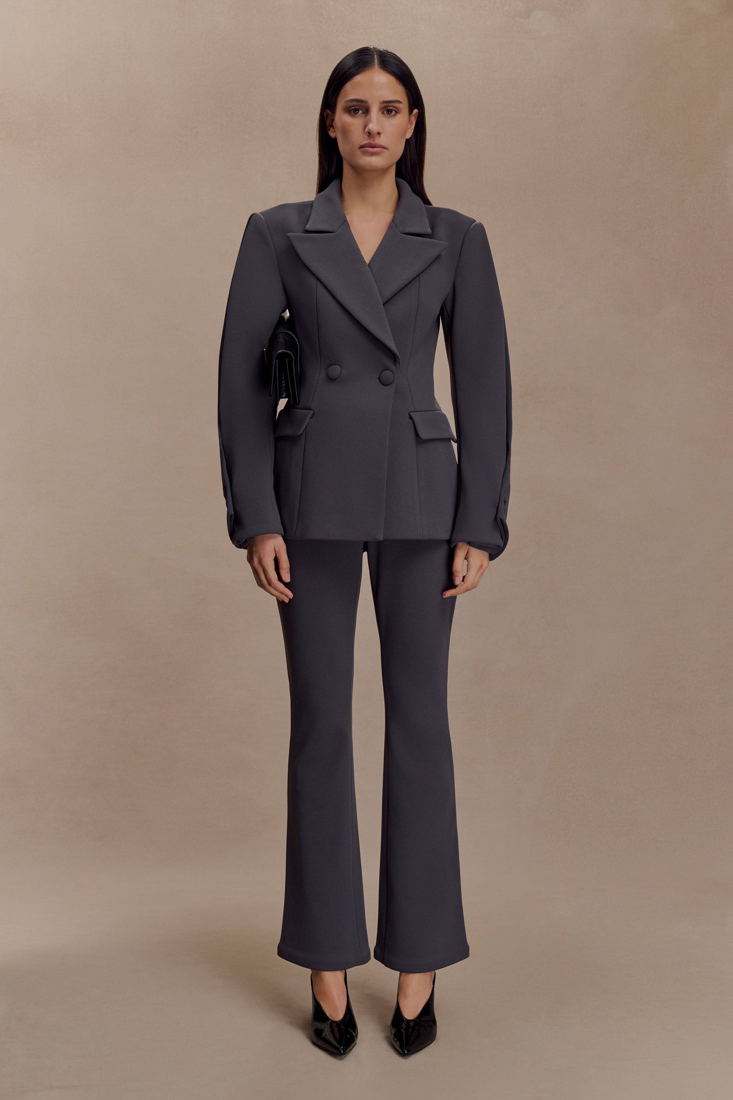 Pantalon Marion, coupe ajustée et évasée - Gris anthracite