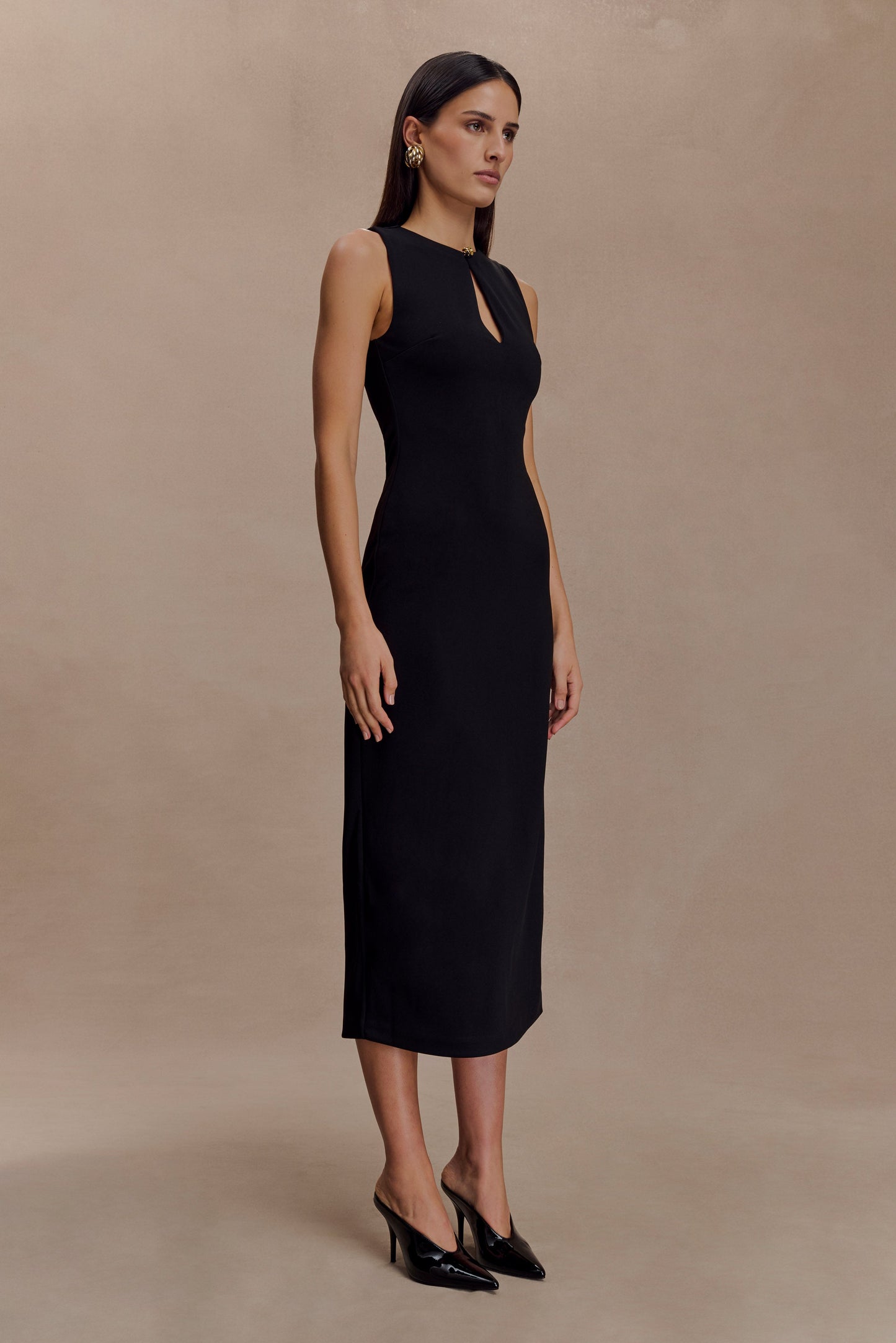 Robe midi en crêpe sans manches Norah - Noir