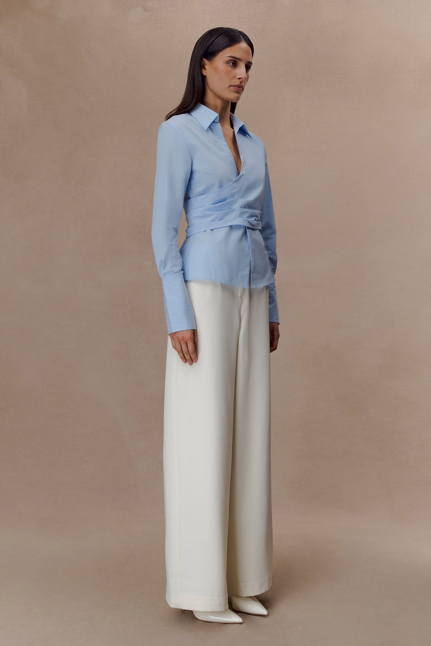 Chemise en coton à envelopper Eugenia - Bleu