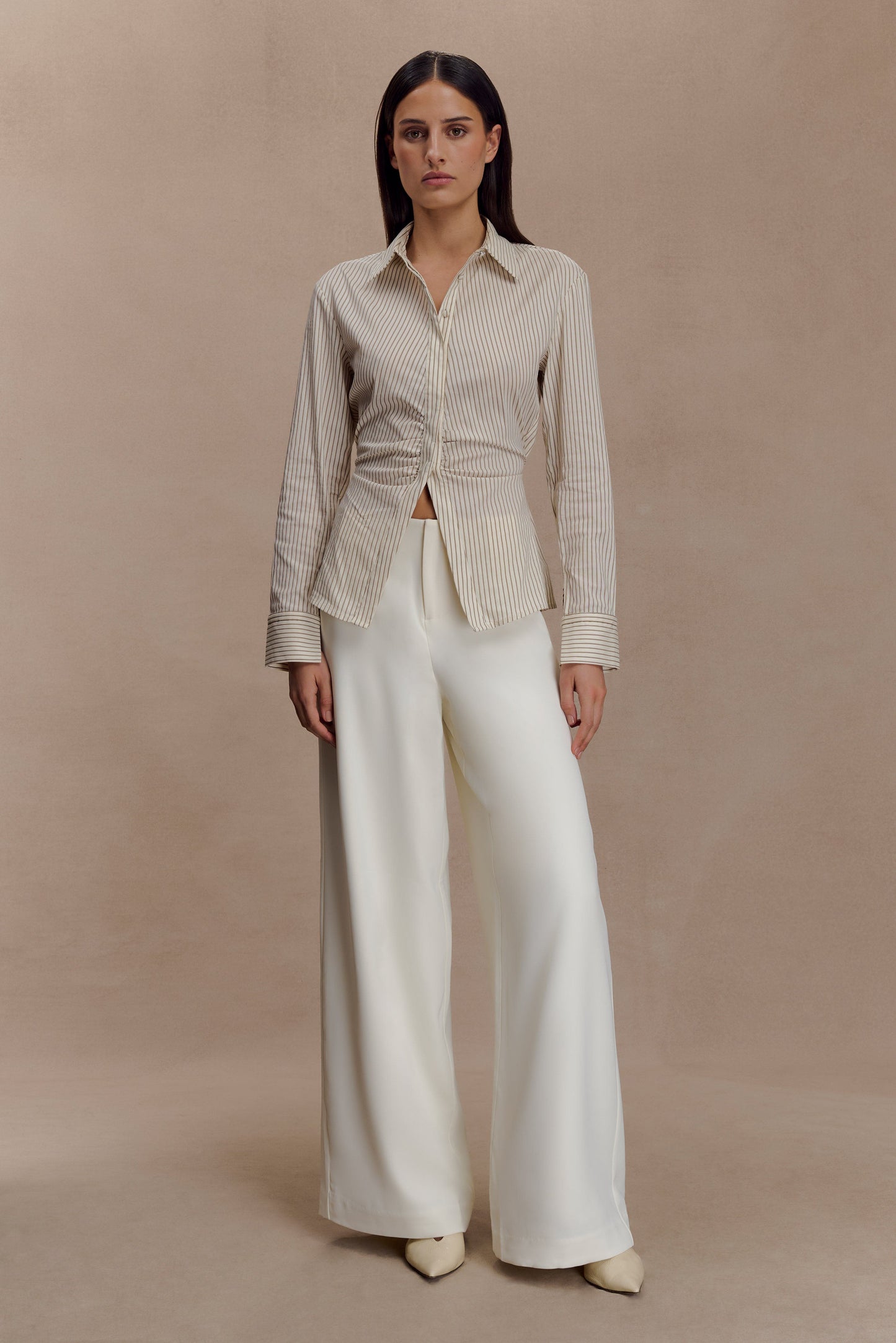 Chemise en coton Millie à nouer dans le dos - Rayures beige