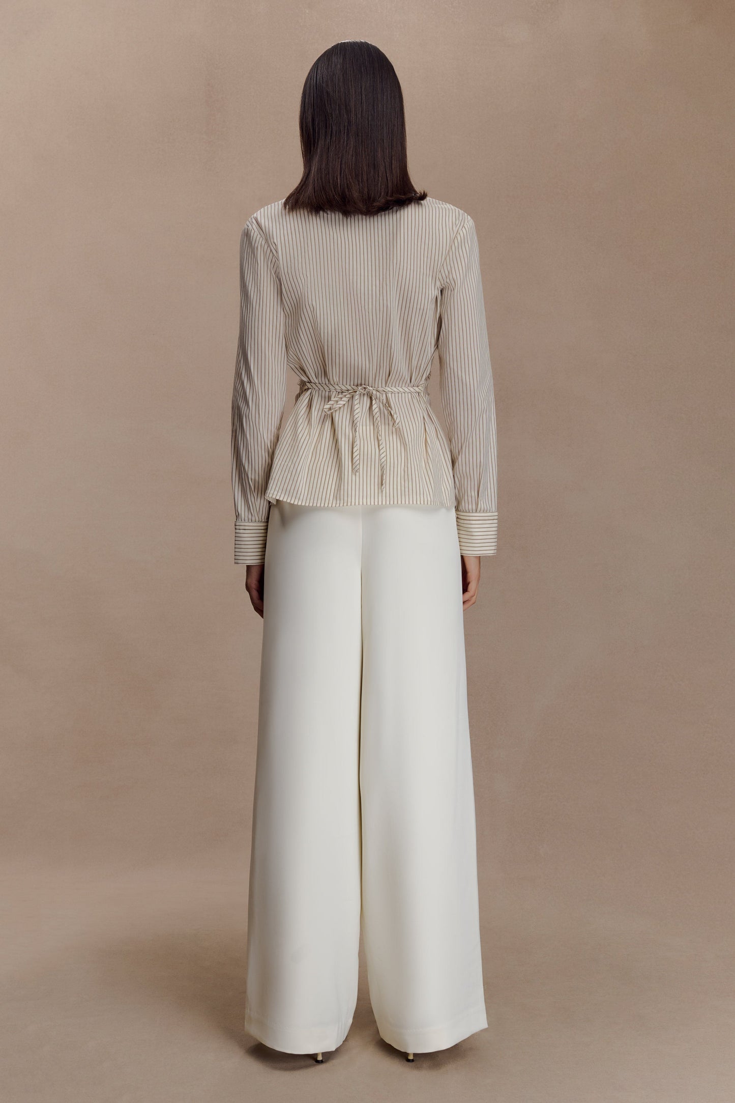 Chemise en coton Millie à nouer dans le dos - Rayures beige