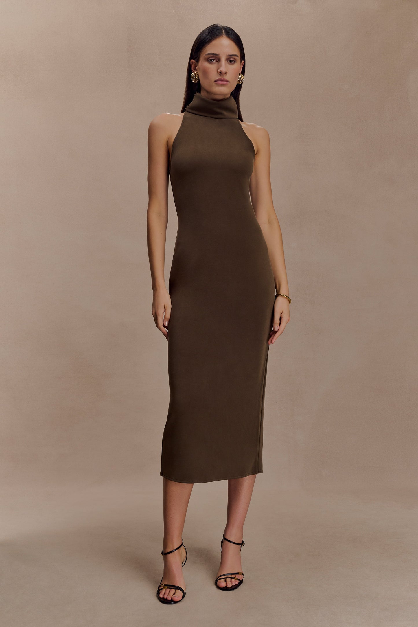 Robe midi à col montant Kennedy - Chocolat