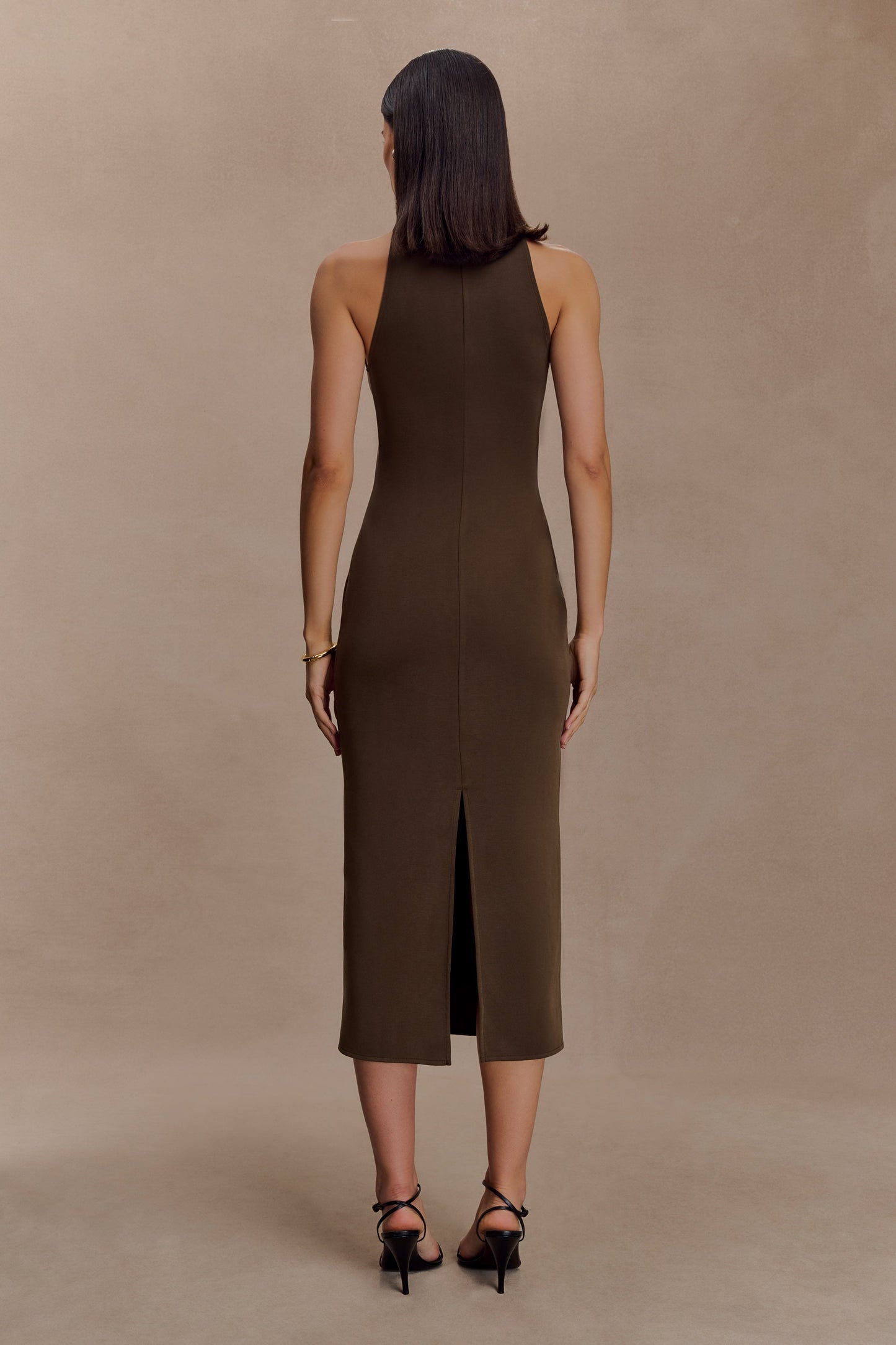 Robe midi à col montant Kennedy - Chocolat