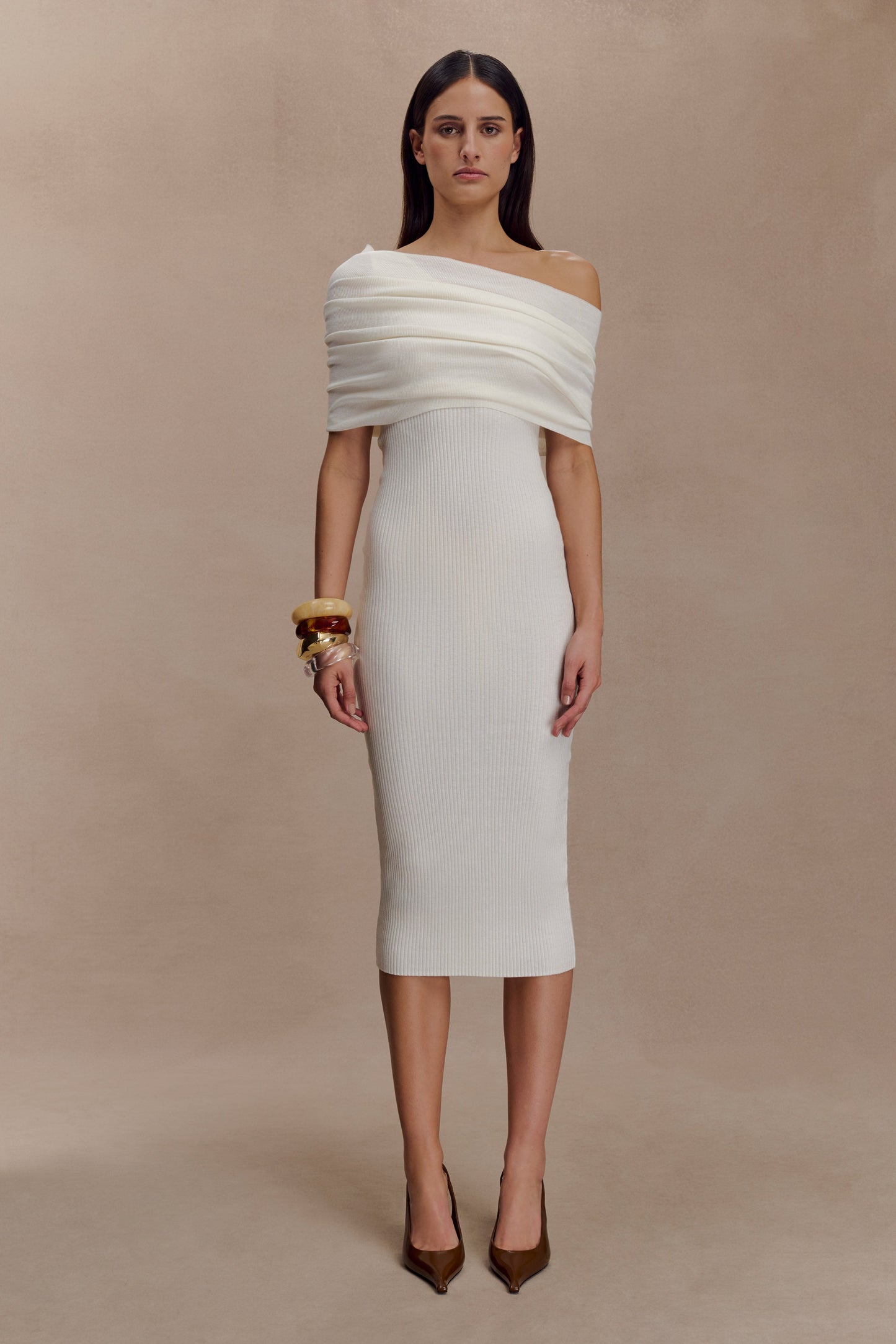 Zandie Robe Midi en Tricot Mélangé Cachemire - Ivoire