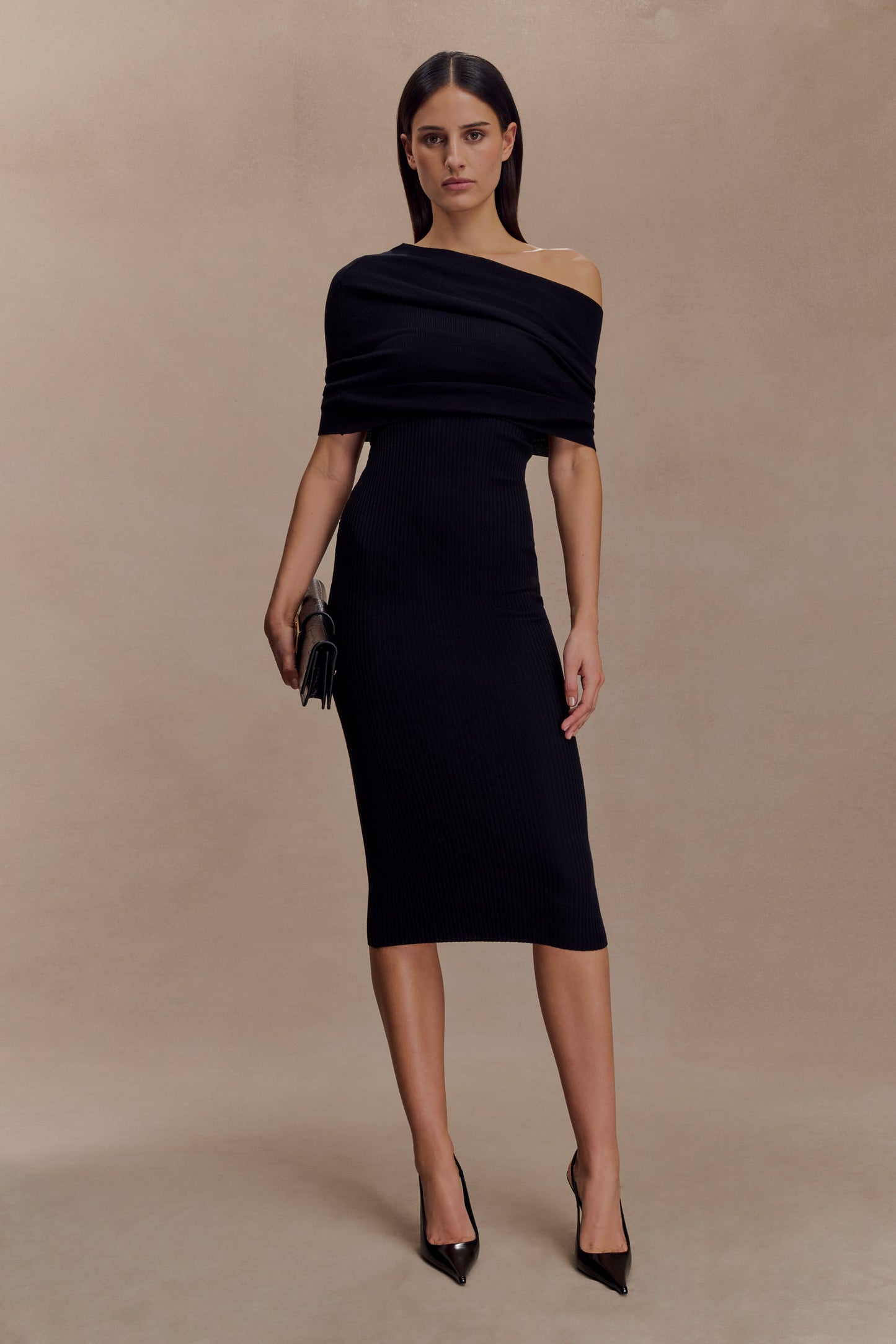 Zandie Robe mi-longue en tricot mélangé cachemire - Noir