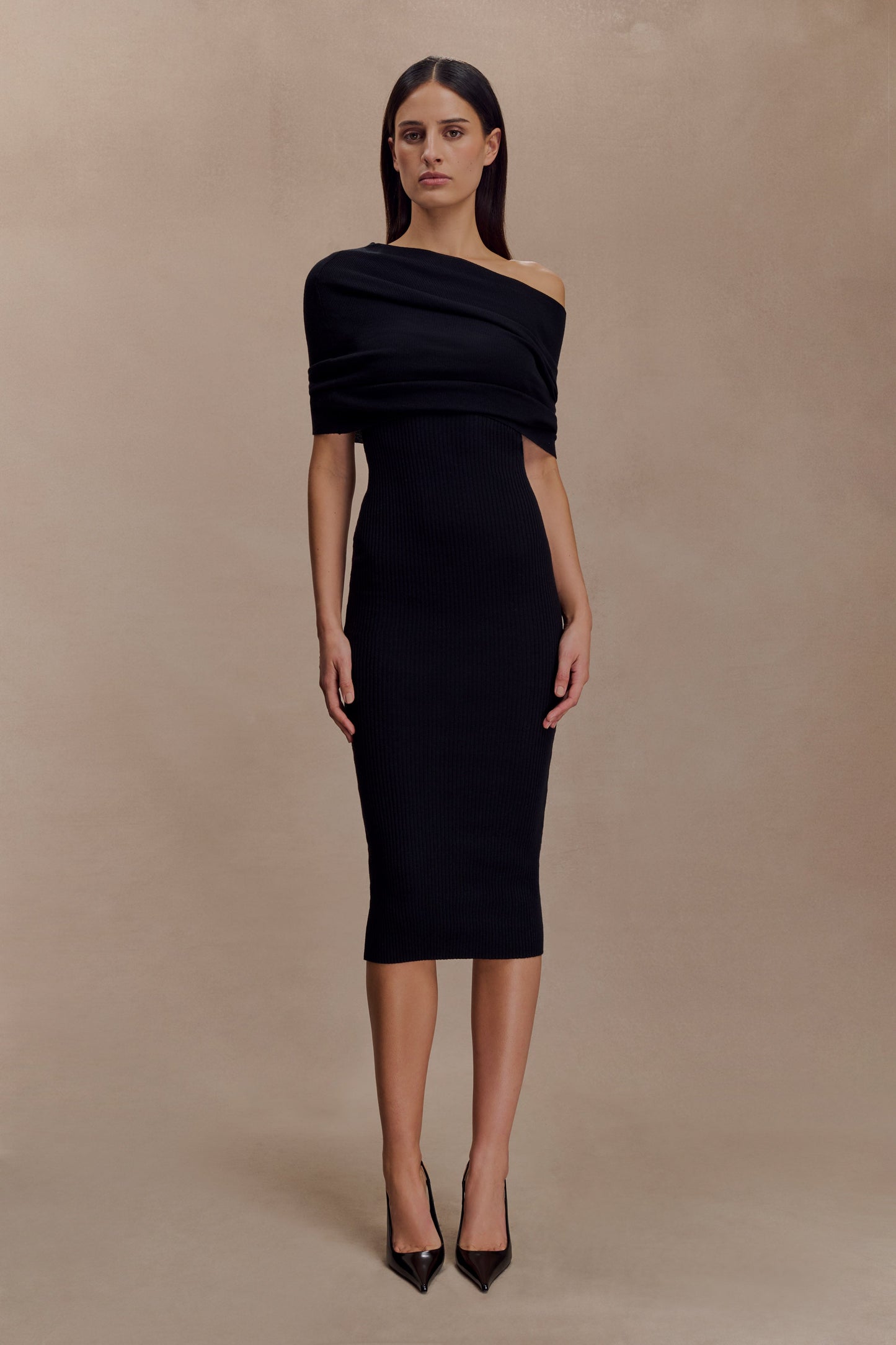 Zandie Robe mi-longue en tricot mélangé cachemire - Noir