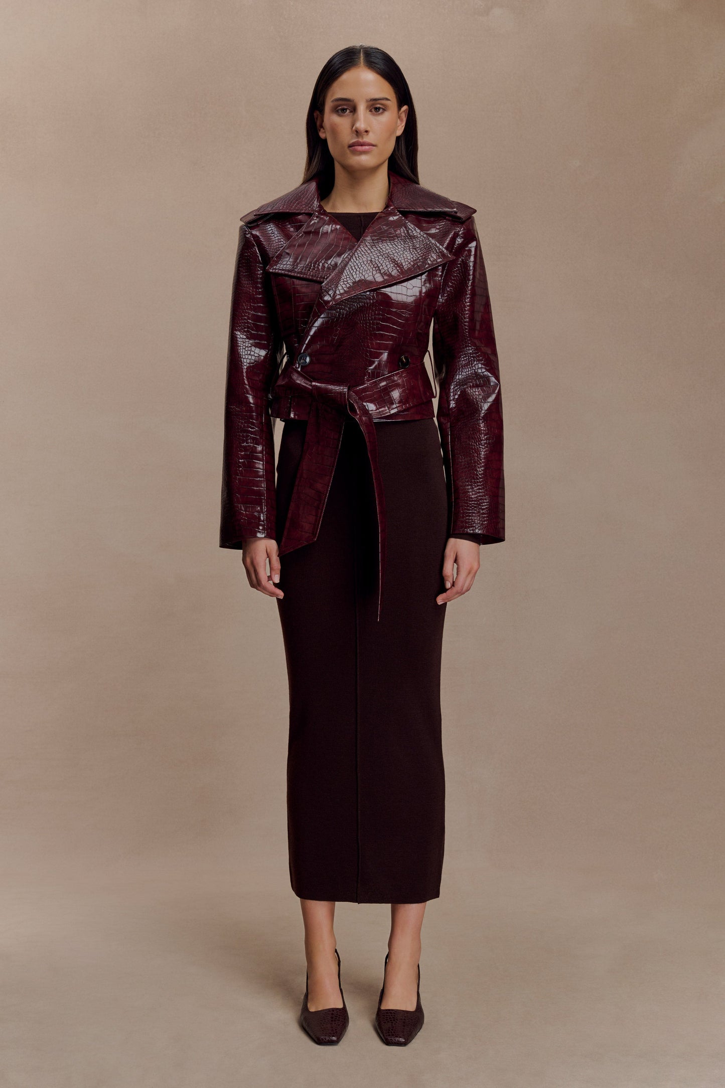 Veste courte en simili cuir effet croco Archie - Bourgogne