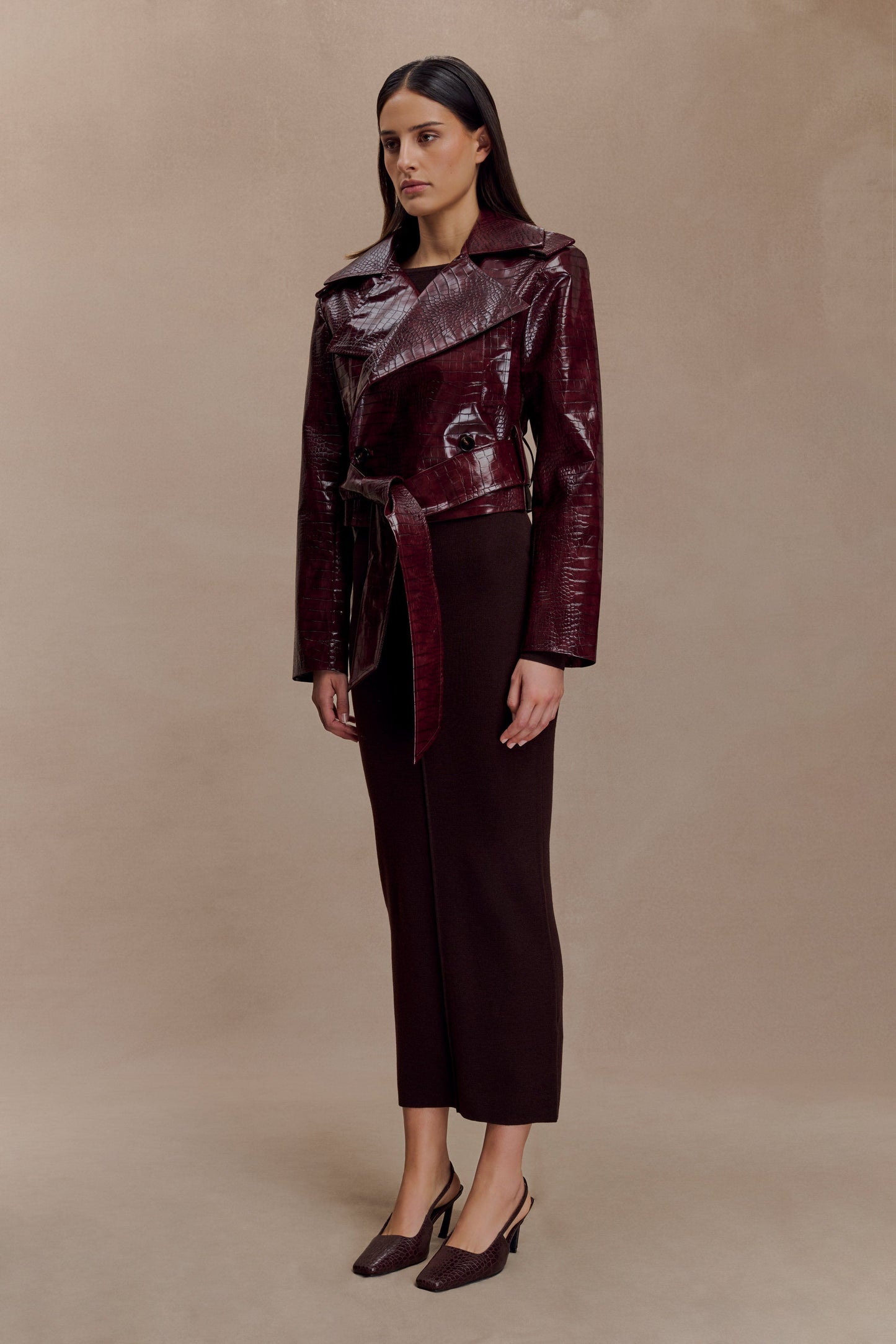 Veste courte en simili cuir effet croco Archie - Bourgogne