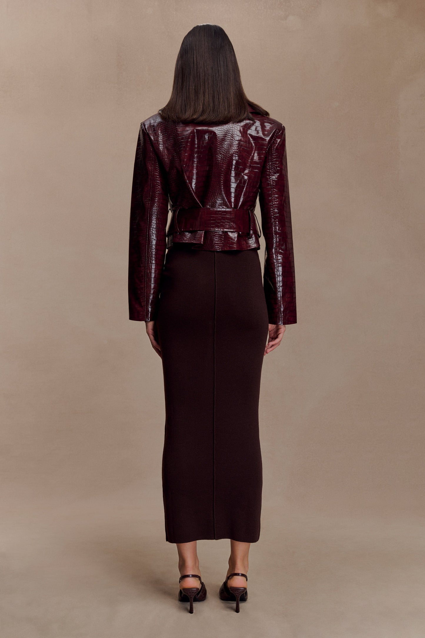 Veste courte en simili cuir effet croco Archie - Bourgogne