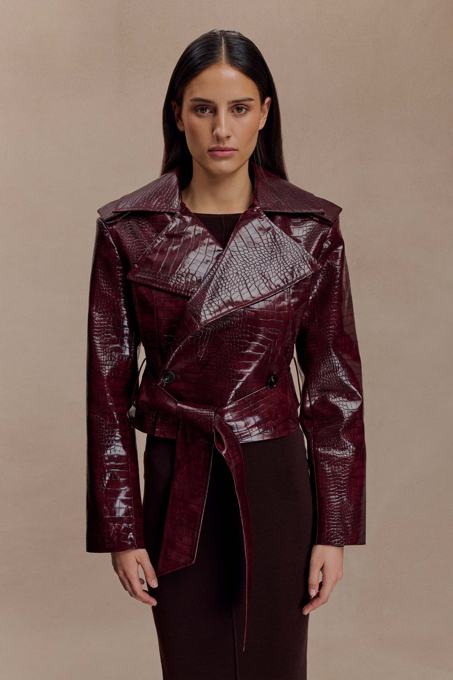 Veste courte en simili cuir effet croco Archie - Bourgogne