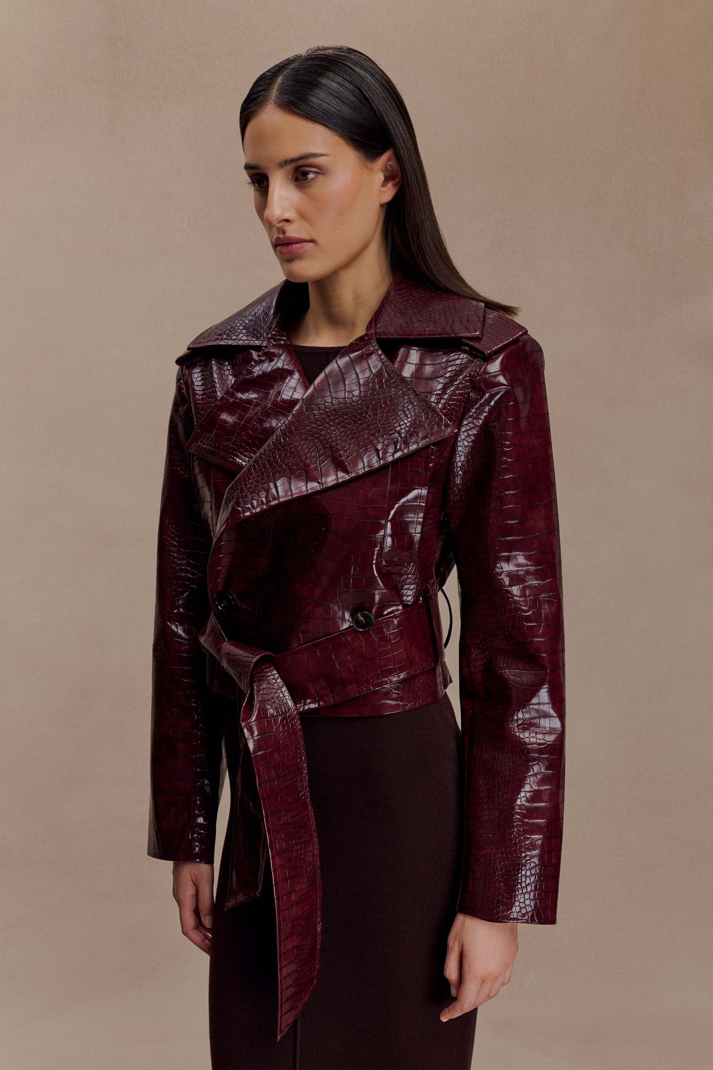 Veste courte en simili cuir effet croco Archie - Bourgogne