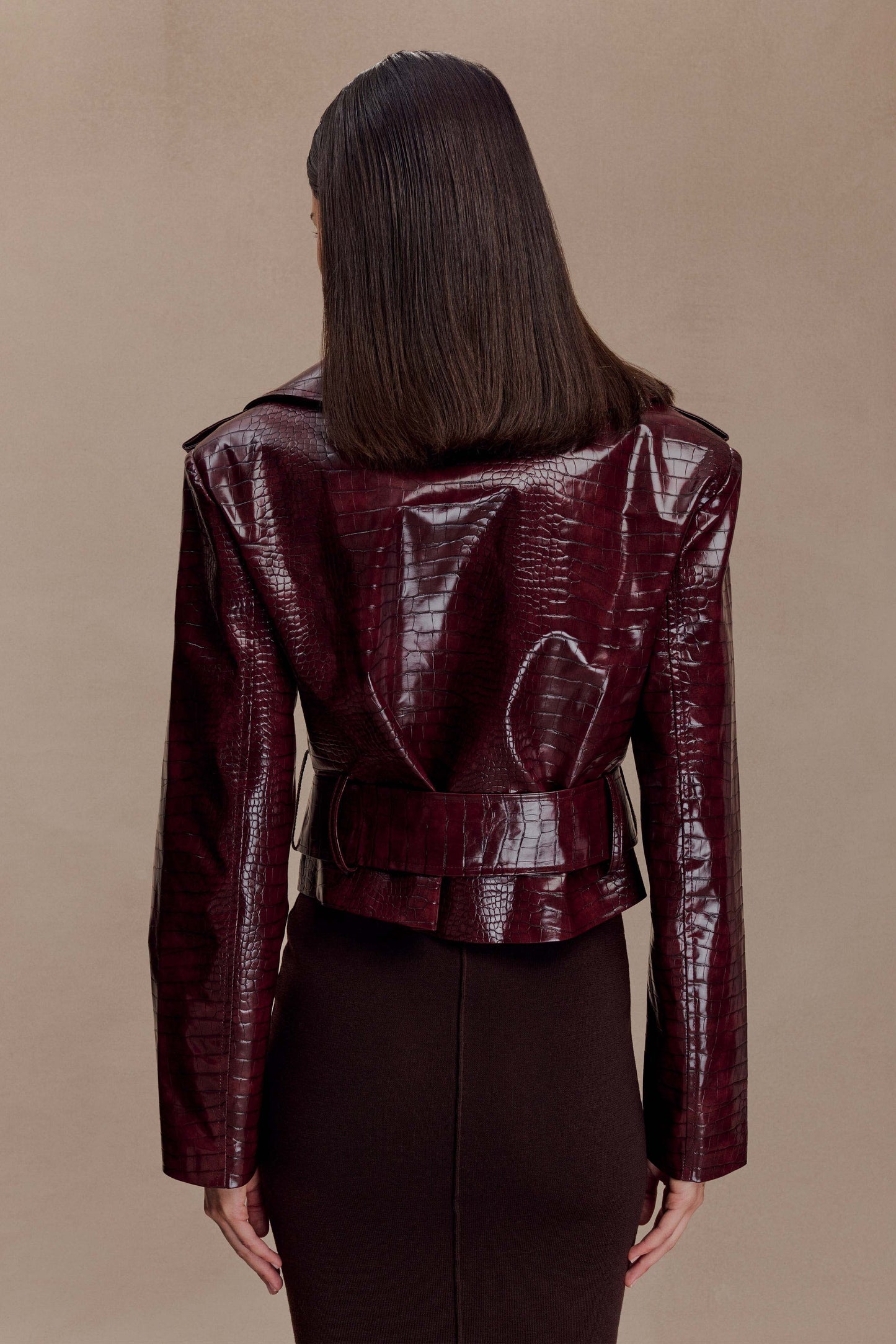 Veste courte en simili cuir effet croco Archie - Bourgogne