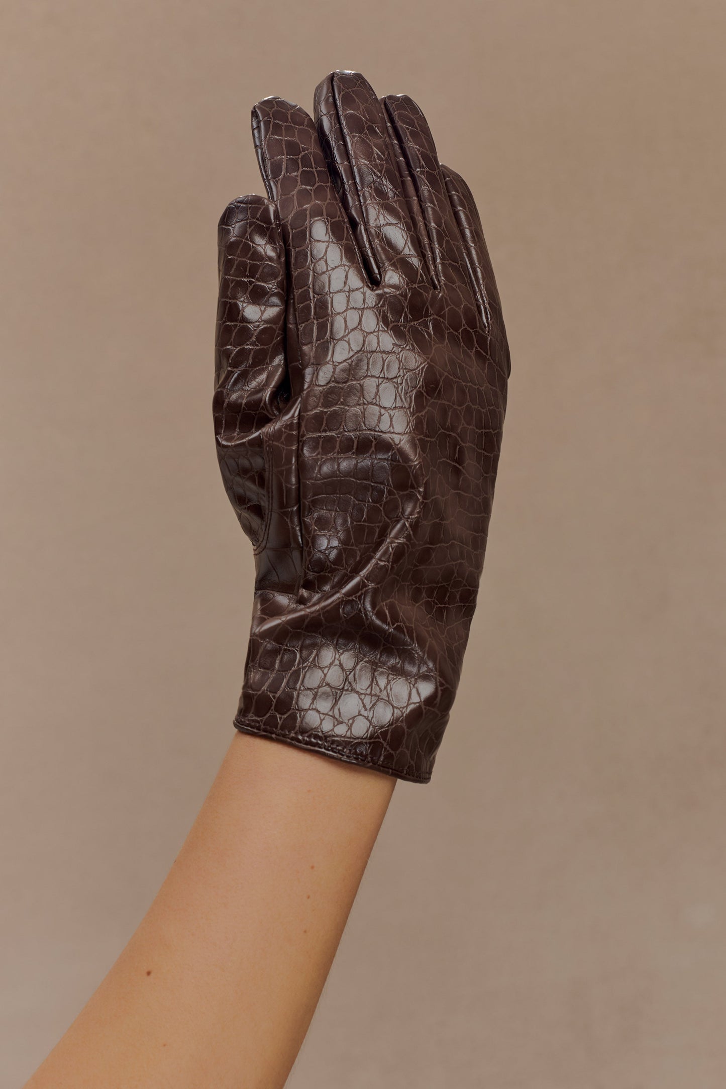 Gants en simili cuir croco Atlas - Chocolat