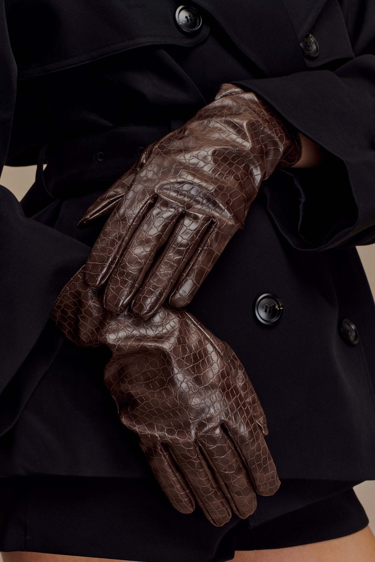 Gants en simili cuir croco Atlas - Chocolat
