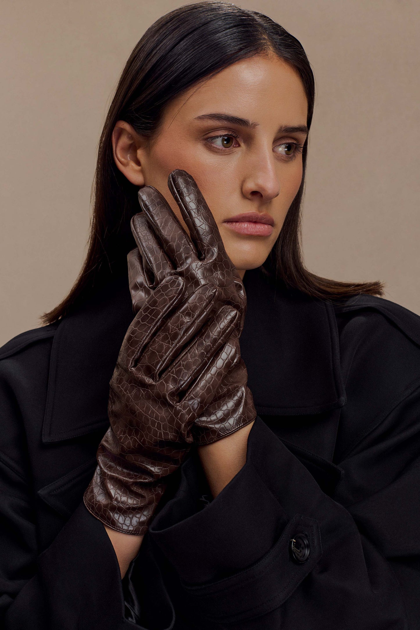 Gants en simili cuir croco Atlas - Chocolat