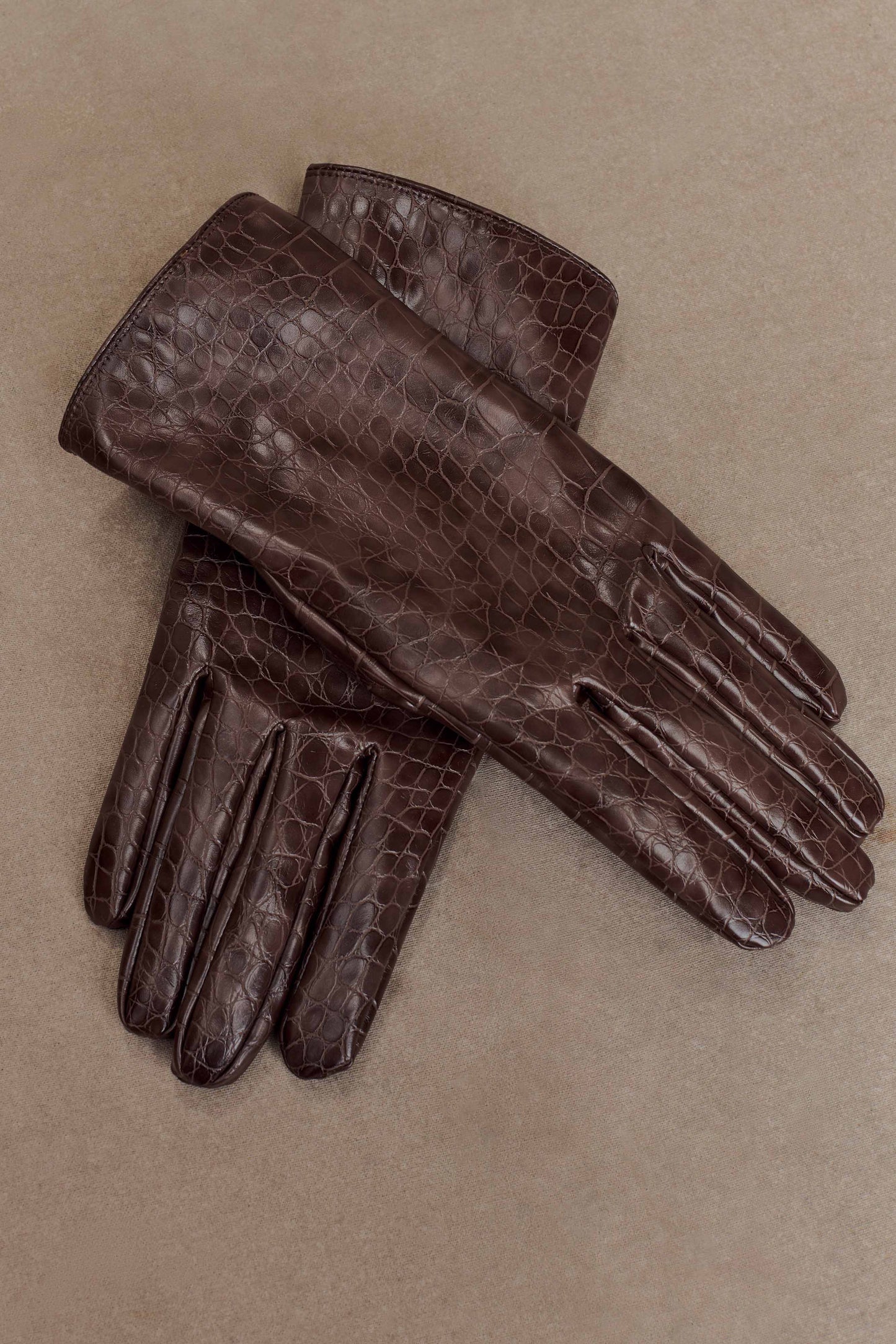 Gants en simili cuir croco Atlas - Chocolat
