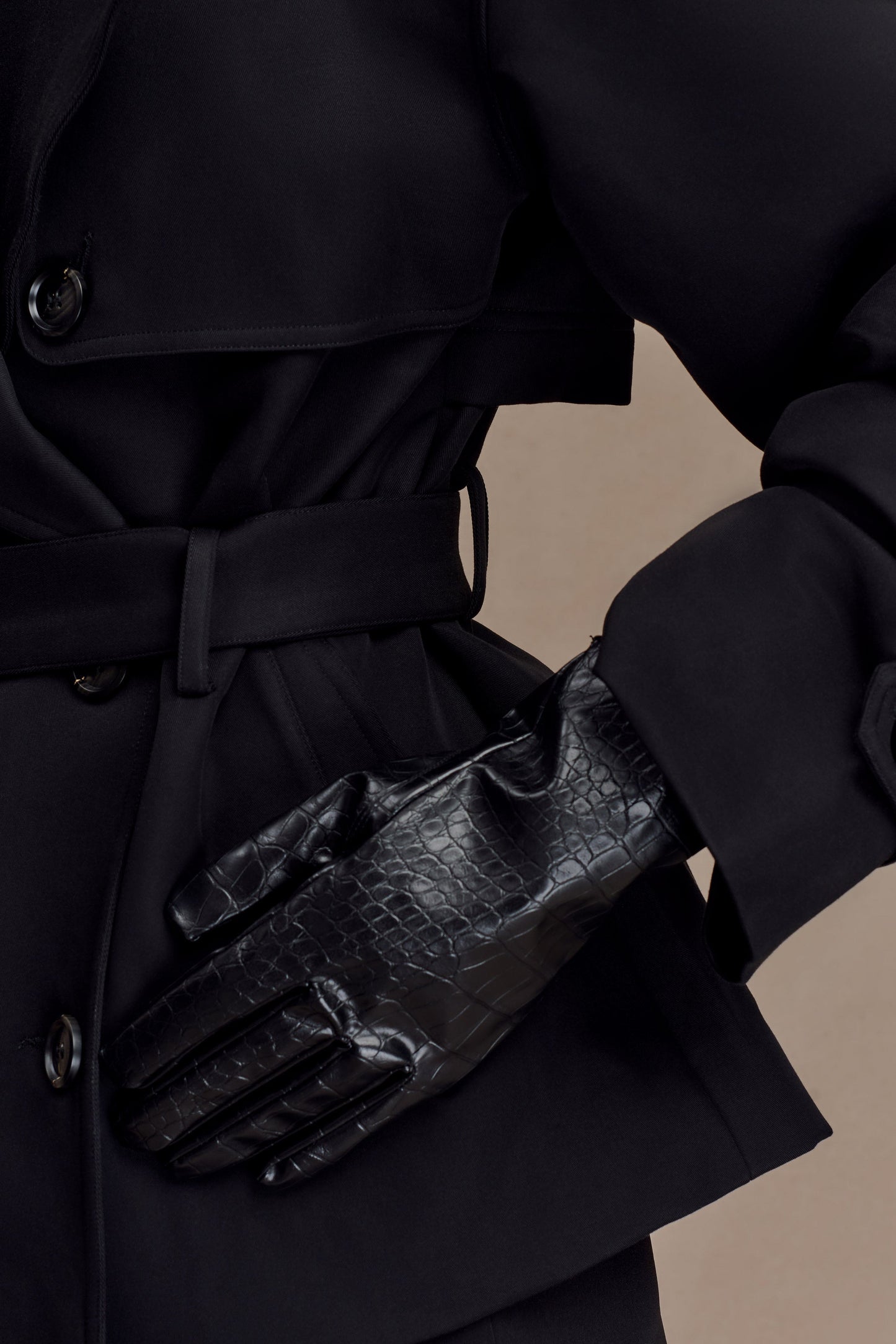 Atlas Gants en simili cuir croco - Noir