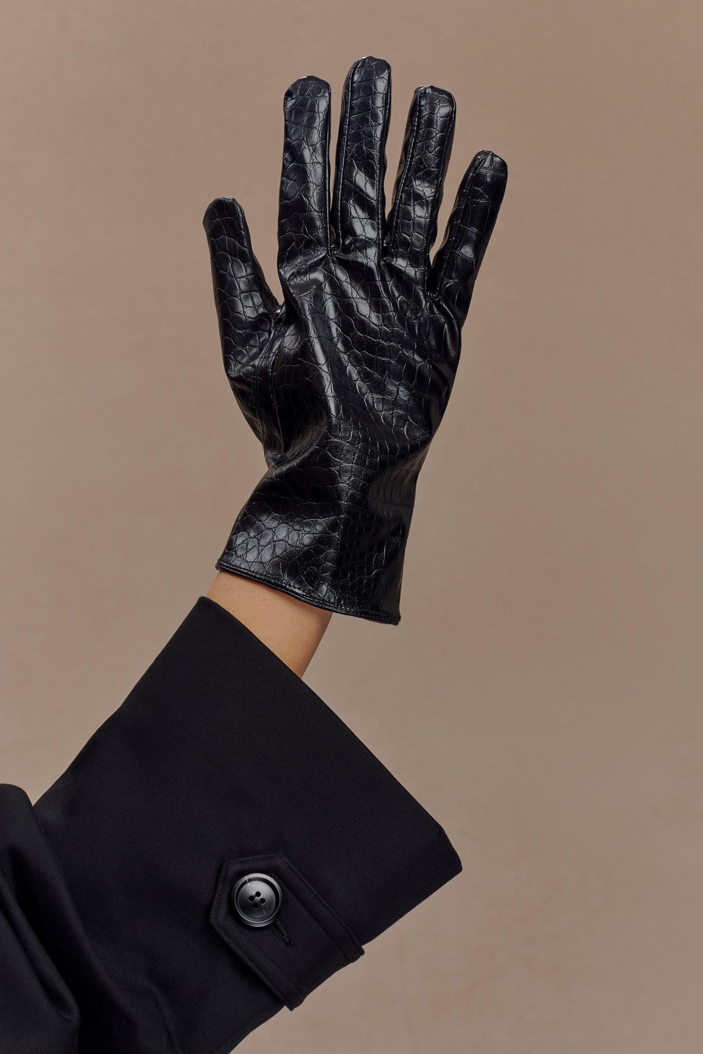 Atlas Gants en simili cuir croco - Noir