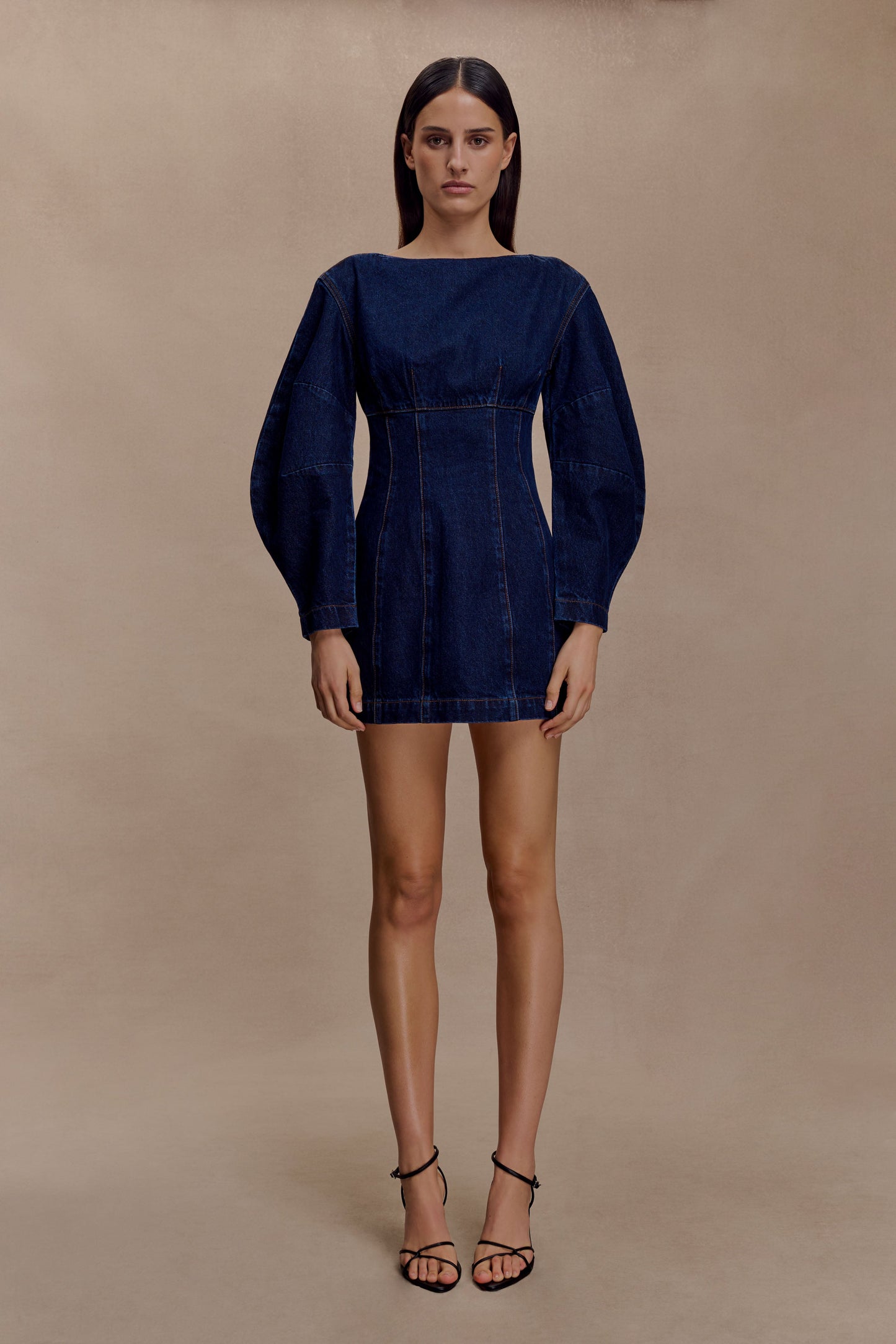 Cosmala Robe Mini en Jean à Manches Longues - Bleu Indigo