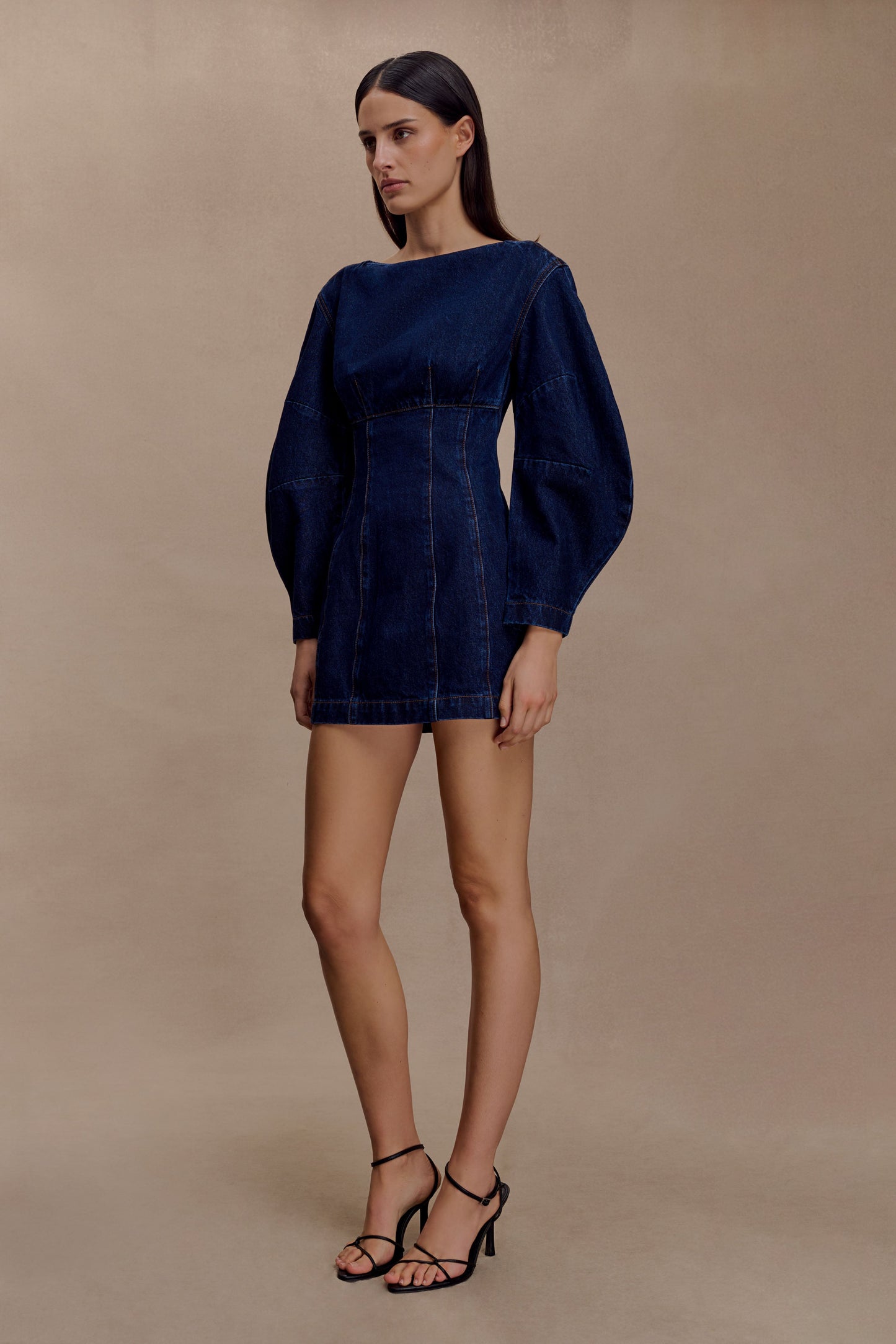 Cosmala Robe Mini en Jean à Manches Longues - Bleu Indigo