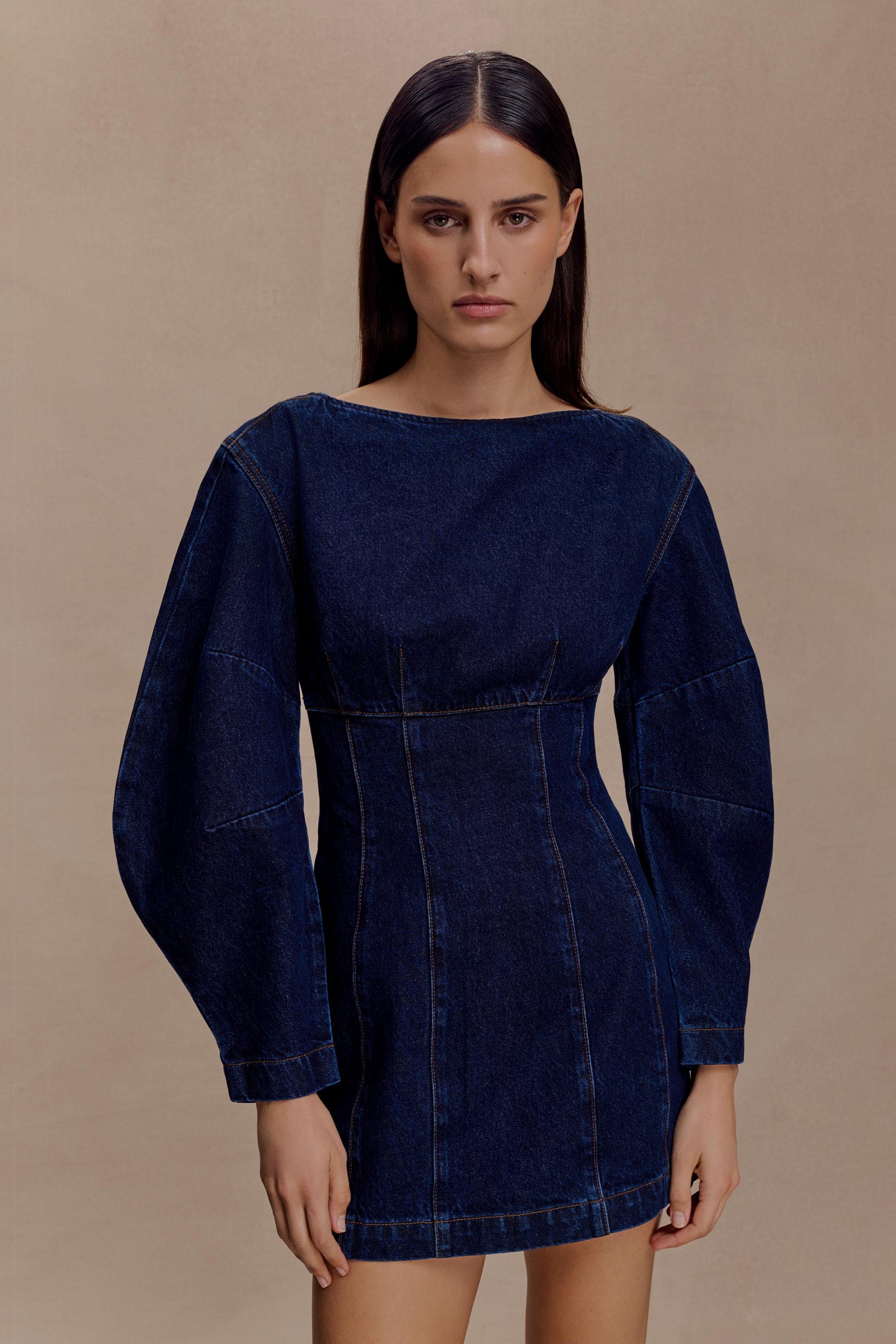 Cosmala Robe Mini en Jean à Manches Longues - Bleu Indigo