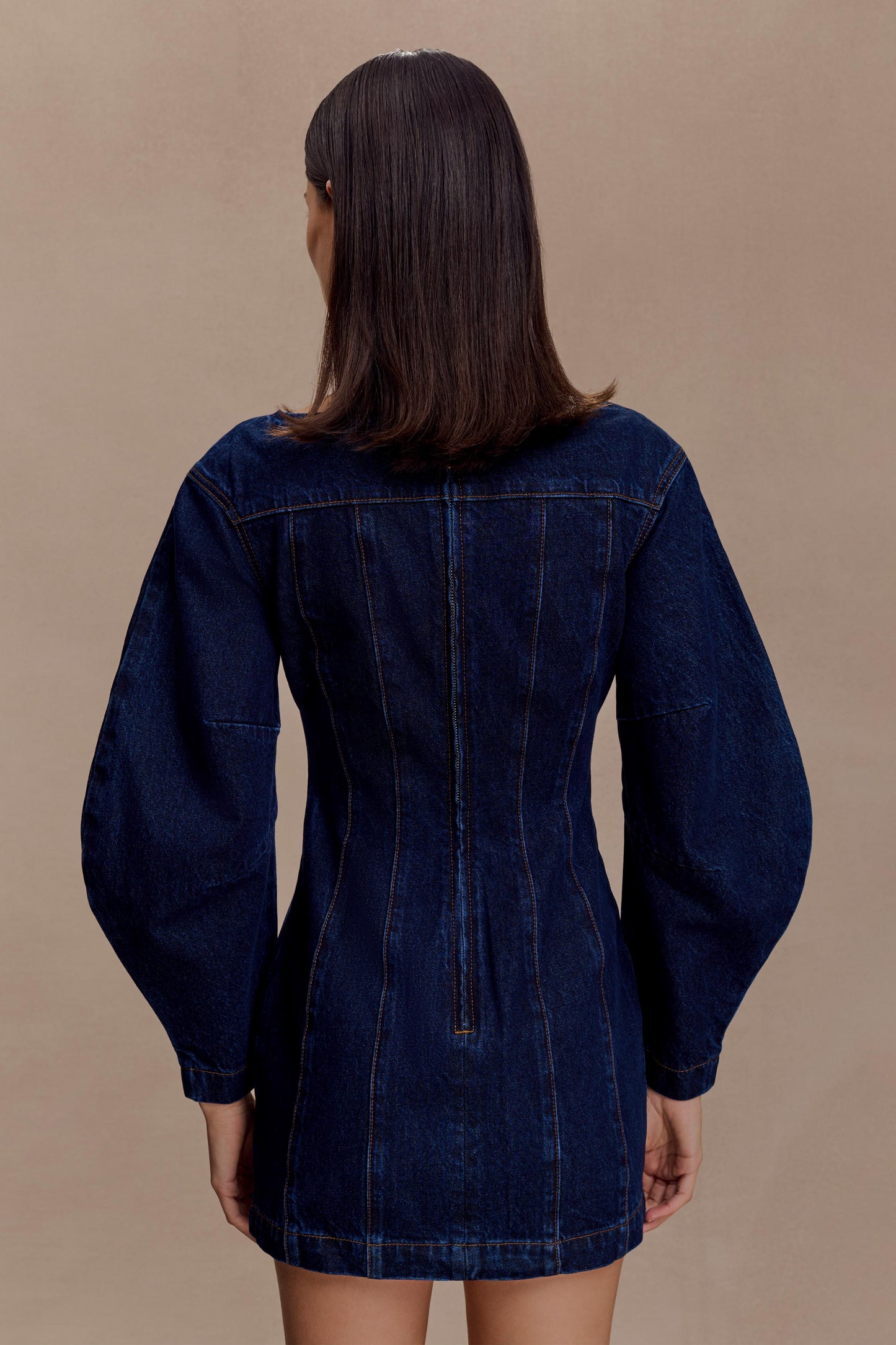 Cosmala Robe Mini en Jean à Manches Longues - Bleu Indigo