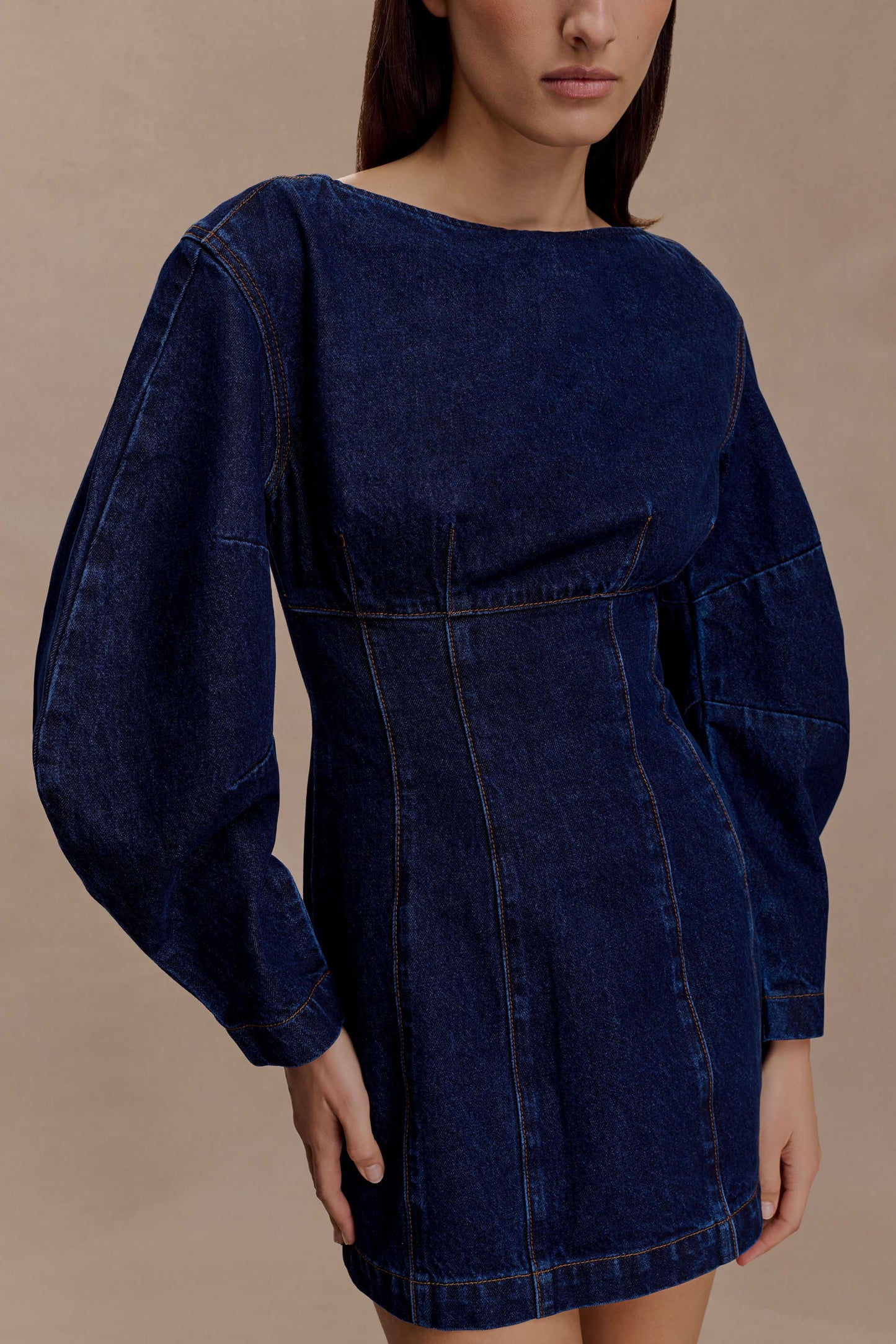 Cosmala Robe Mini en Jean à Manches Longues - Bleu Indigo