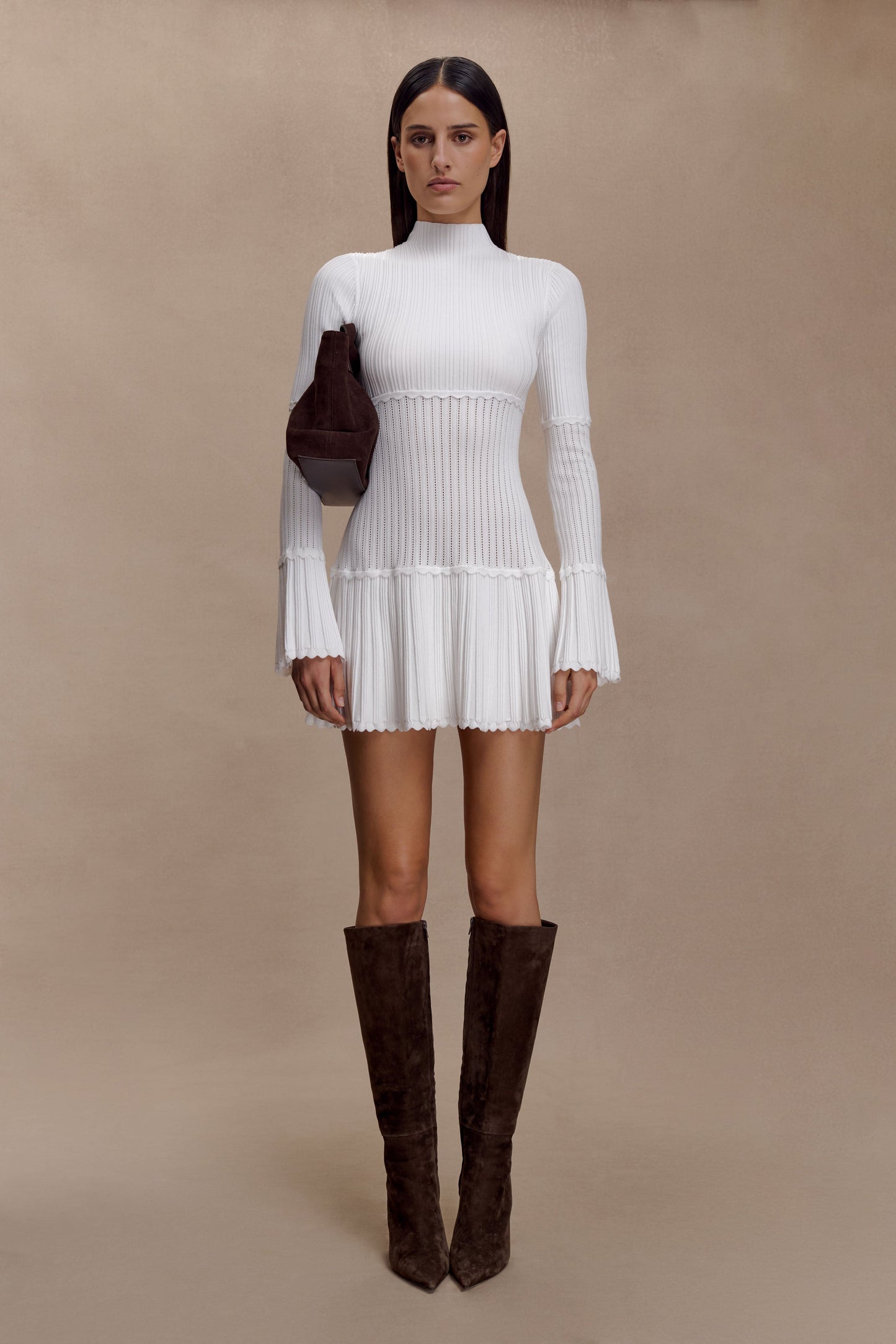 Robe mini en jersey côtelé Adena - Ivoire