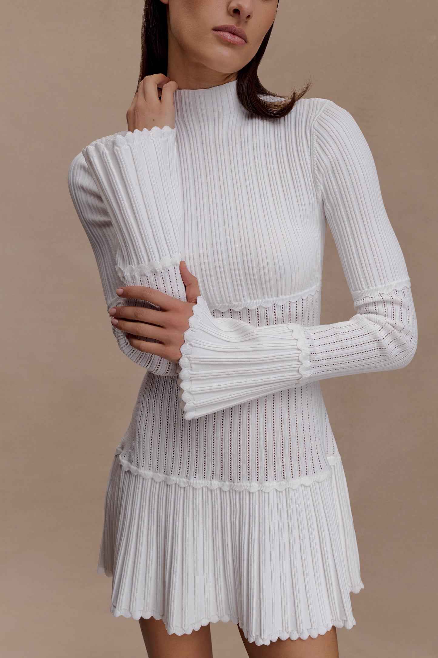 Robe mini en jersey côtelé Adena - Ivoire