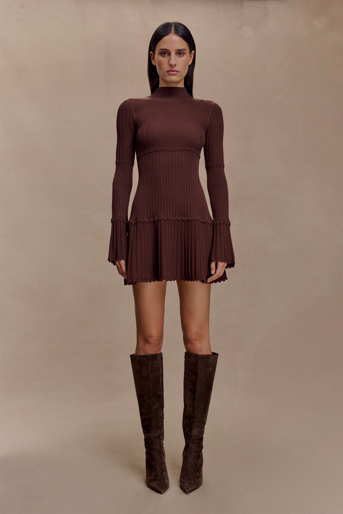 Mini-robe en tricot côtelé Adena - Chocolat