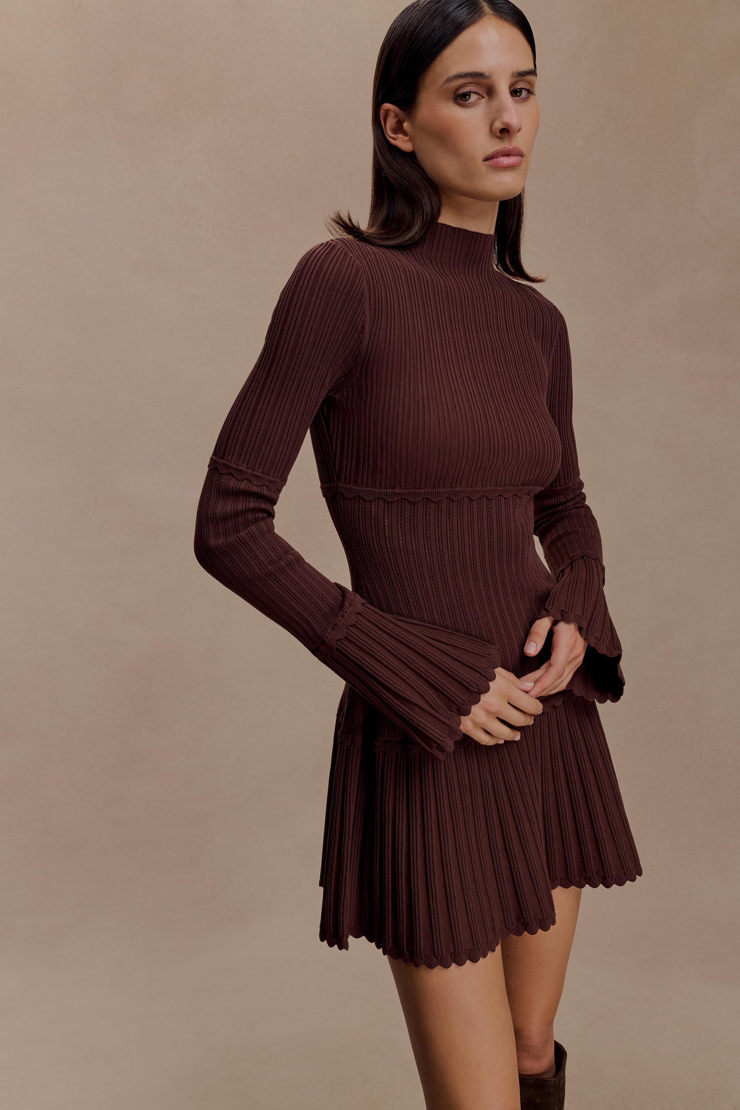 Mini-robe en tricot côtelé Adena - Chocolat