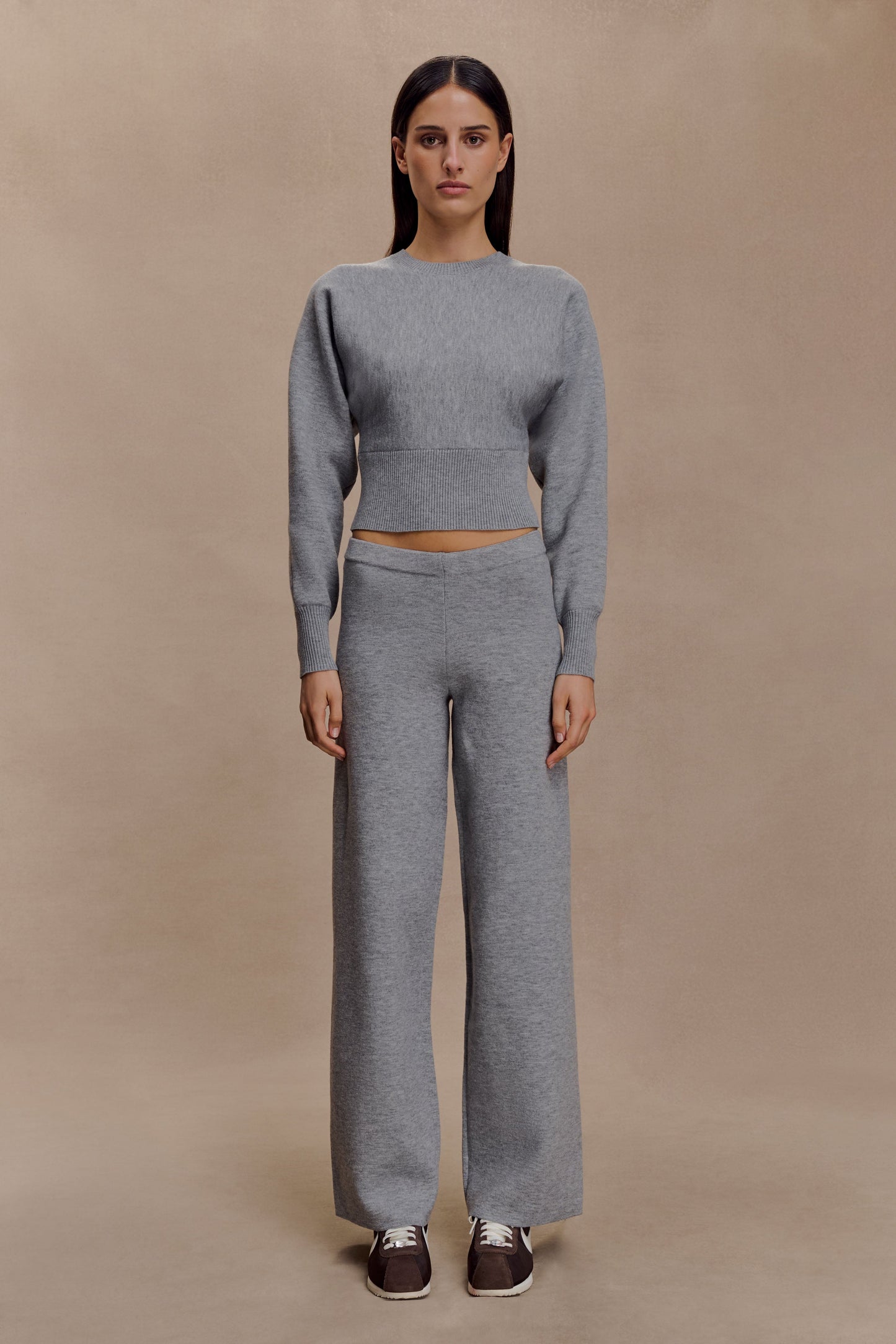 Pantalons en tricot à jambes droites Kerrymae - Gris chiné