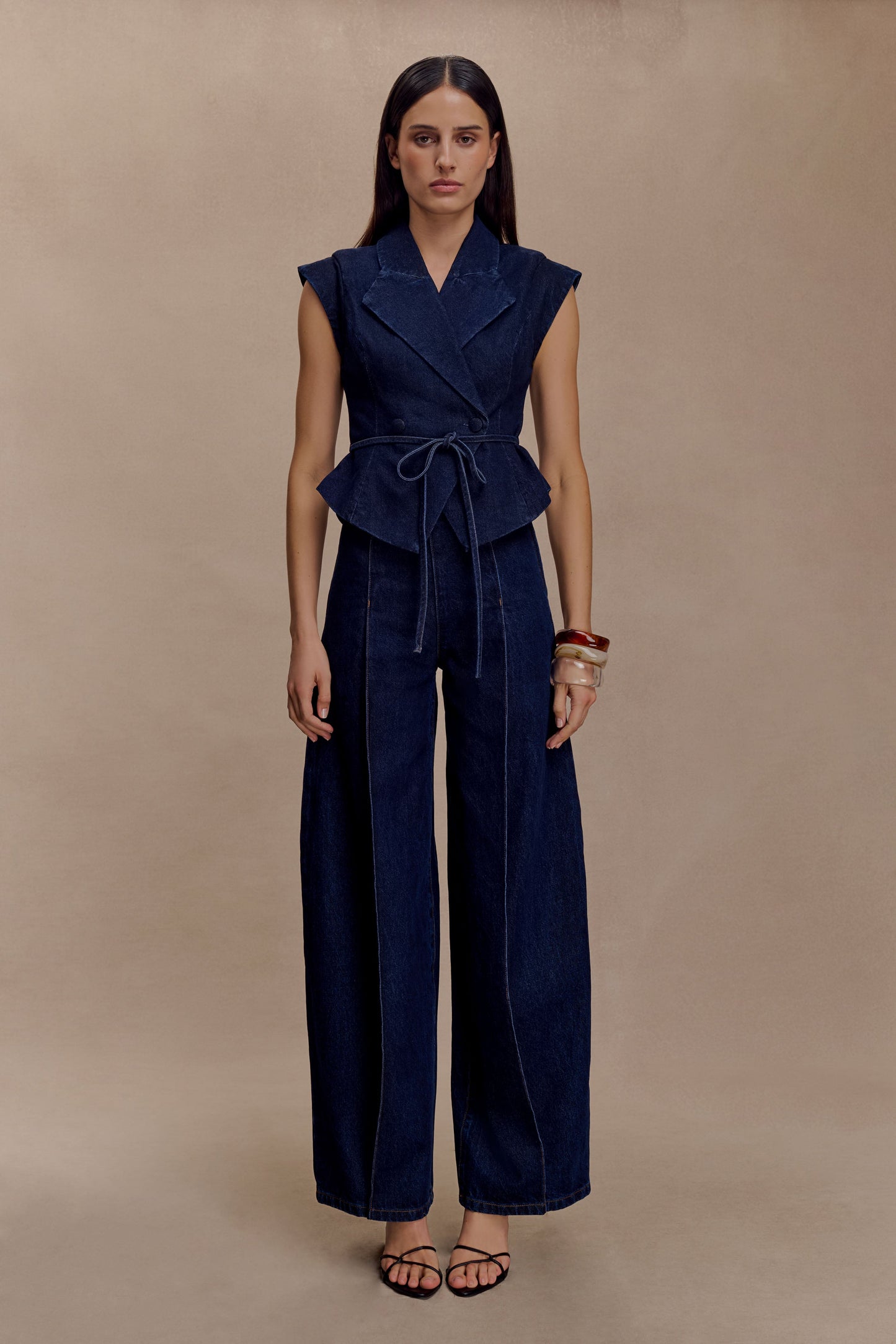 Top en jean à laçage structuré Charley - Bleu indigo