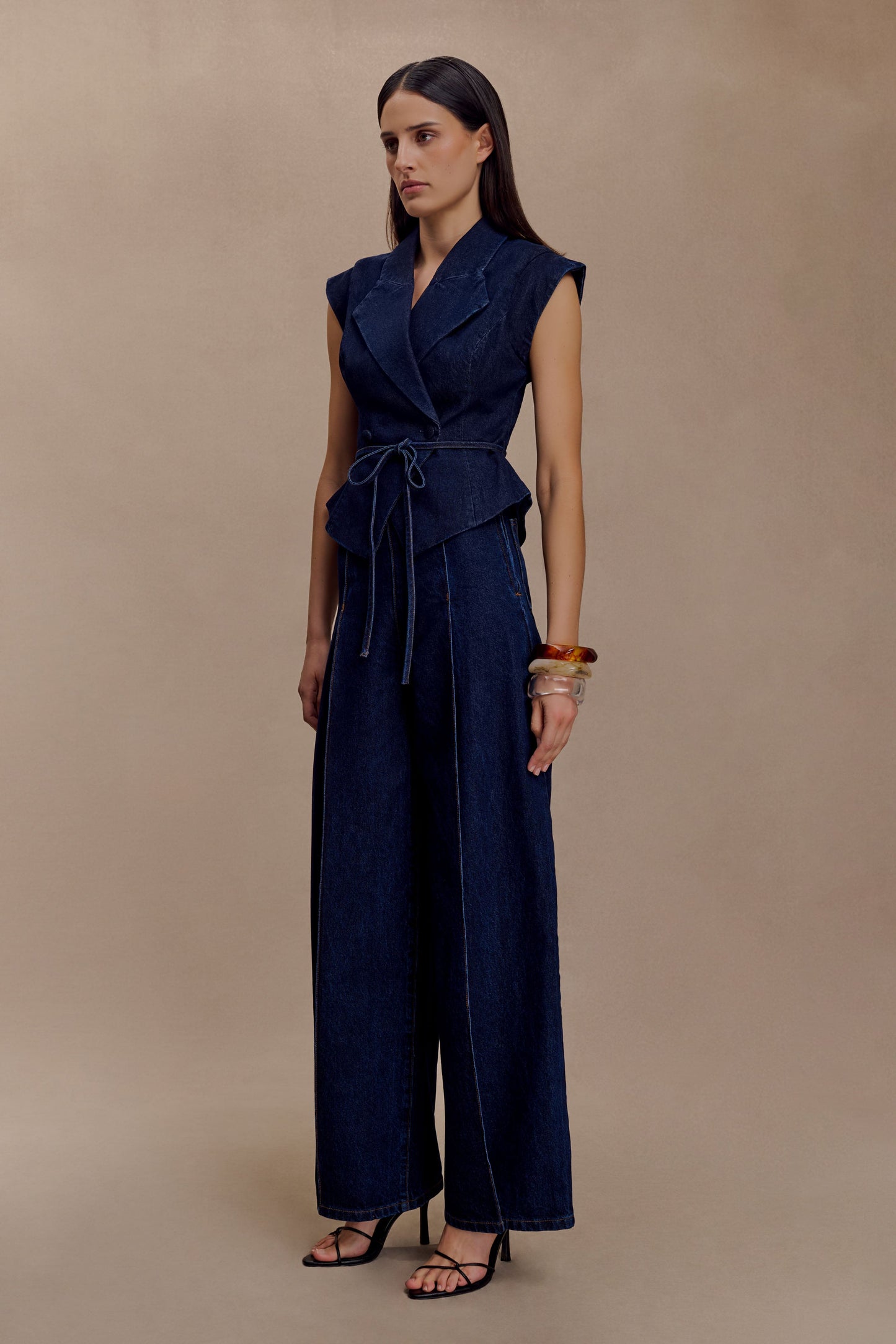 Top en jean à laçage structuré Charley - Bleu indigo